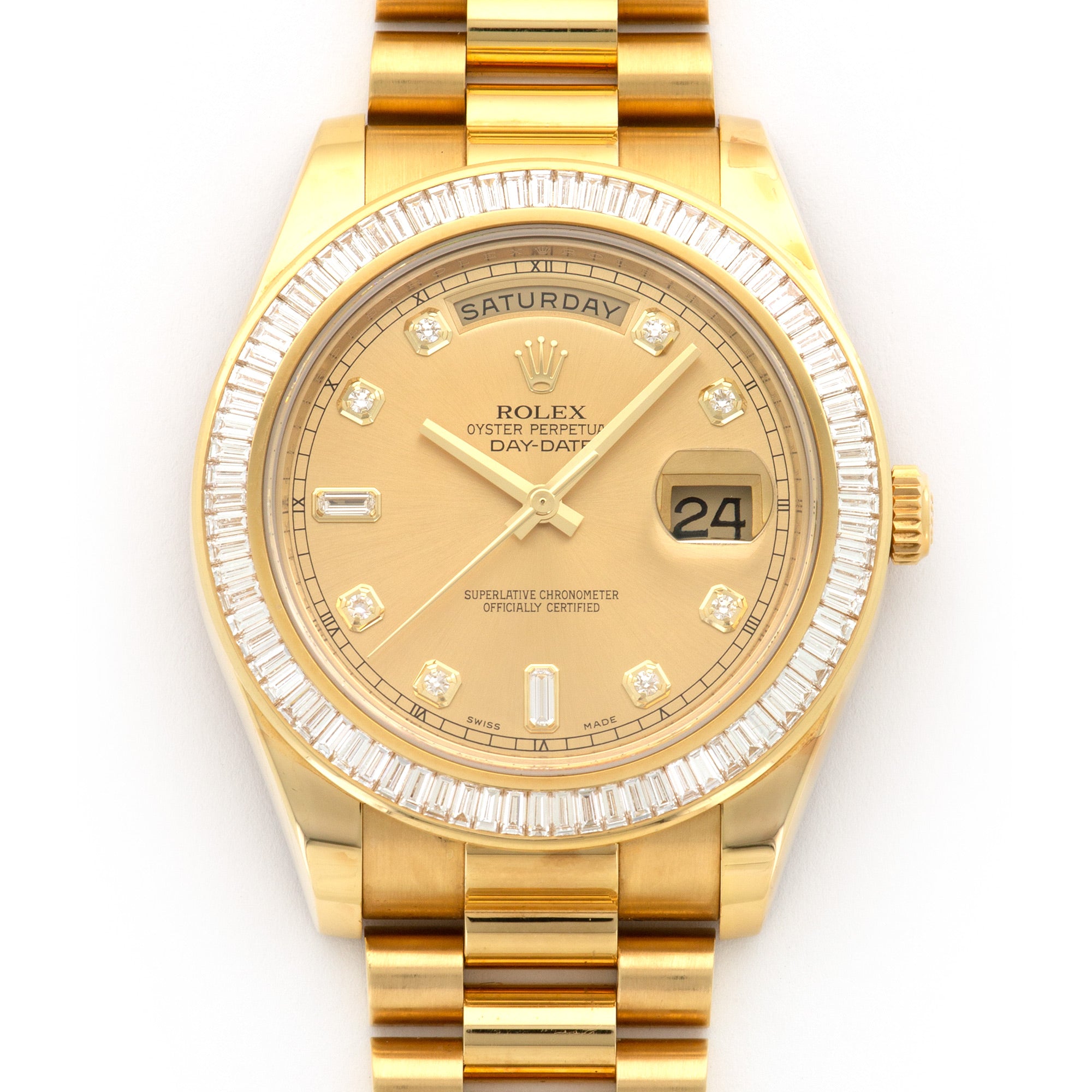 Rolex - Rolex Yellow Gold Day-Date II Baguette Diamond Watch Ref. 218398 - The Keystone Watches