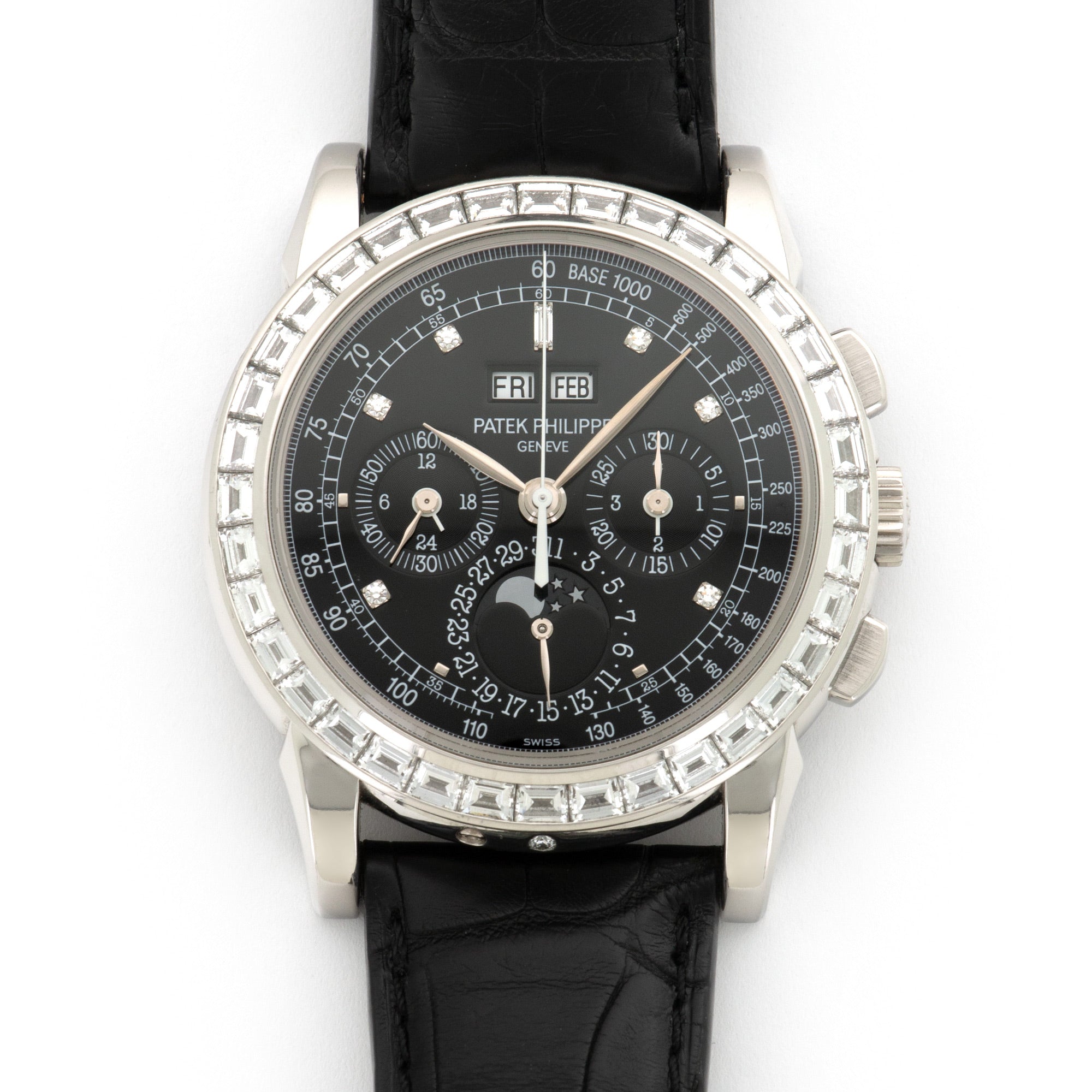 Patek Philippe - Patek Philippe Platinum Perpetual Calendar Chrono Baguette Diamond Watch Ref. 5971 - The Keystone Watches