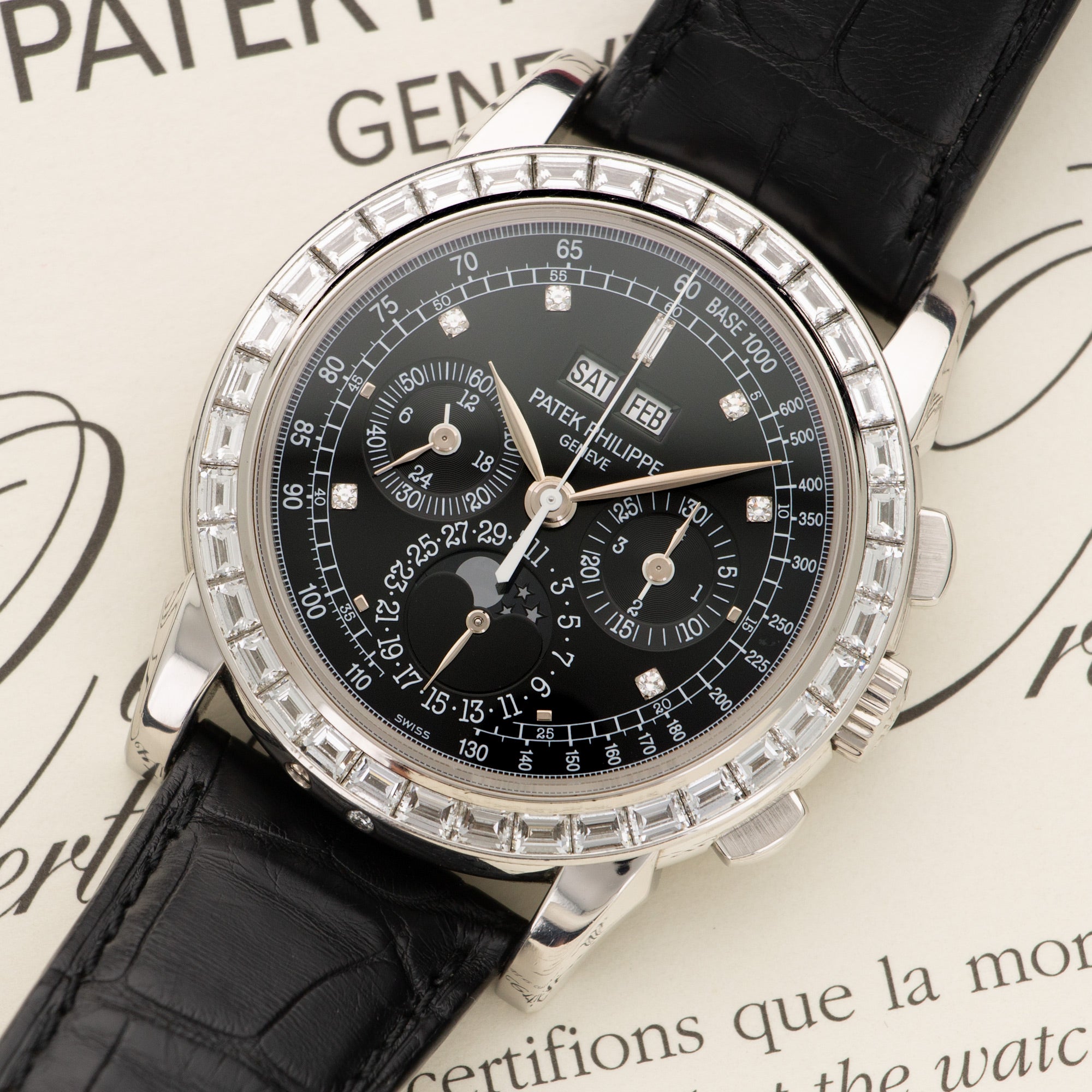 Patek Philippe - Patek Philippe Platinum Perpetual Calendar Chrono Baguette Diamond Watch Ref. 5971 - The Keystone Watches