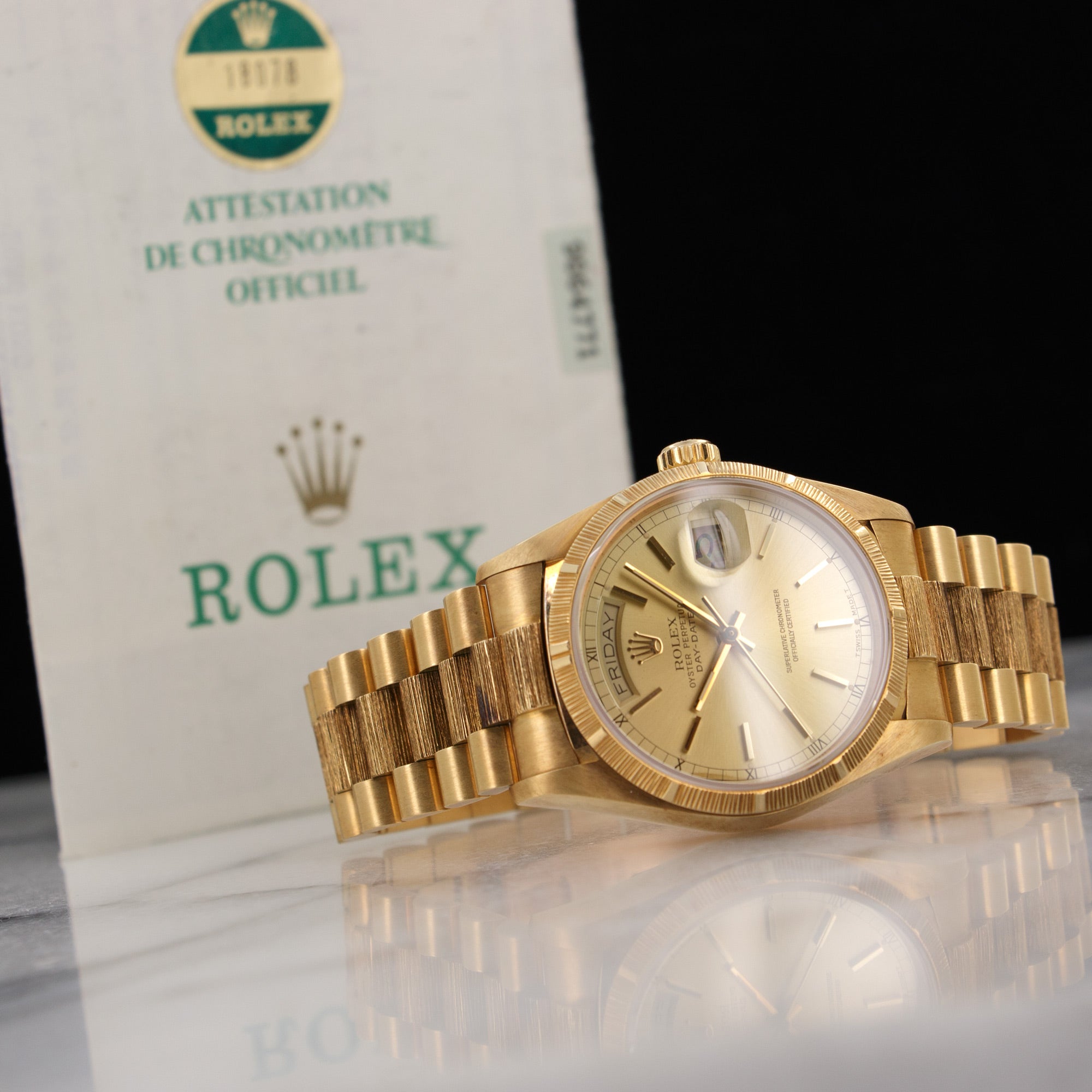 Rolex - Rolex Yellow Gold Day-Date Bark Finish Watch Ref. 18078 - The Keystone Watches