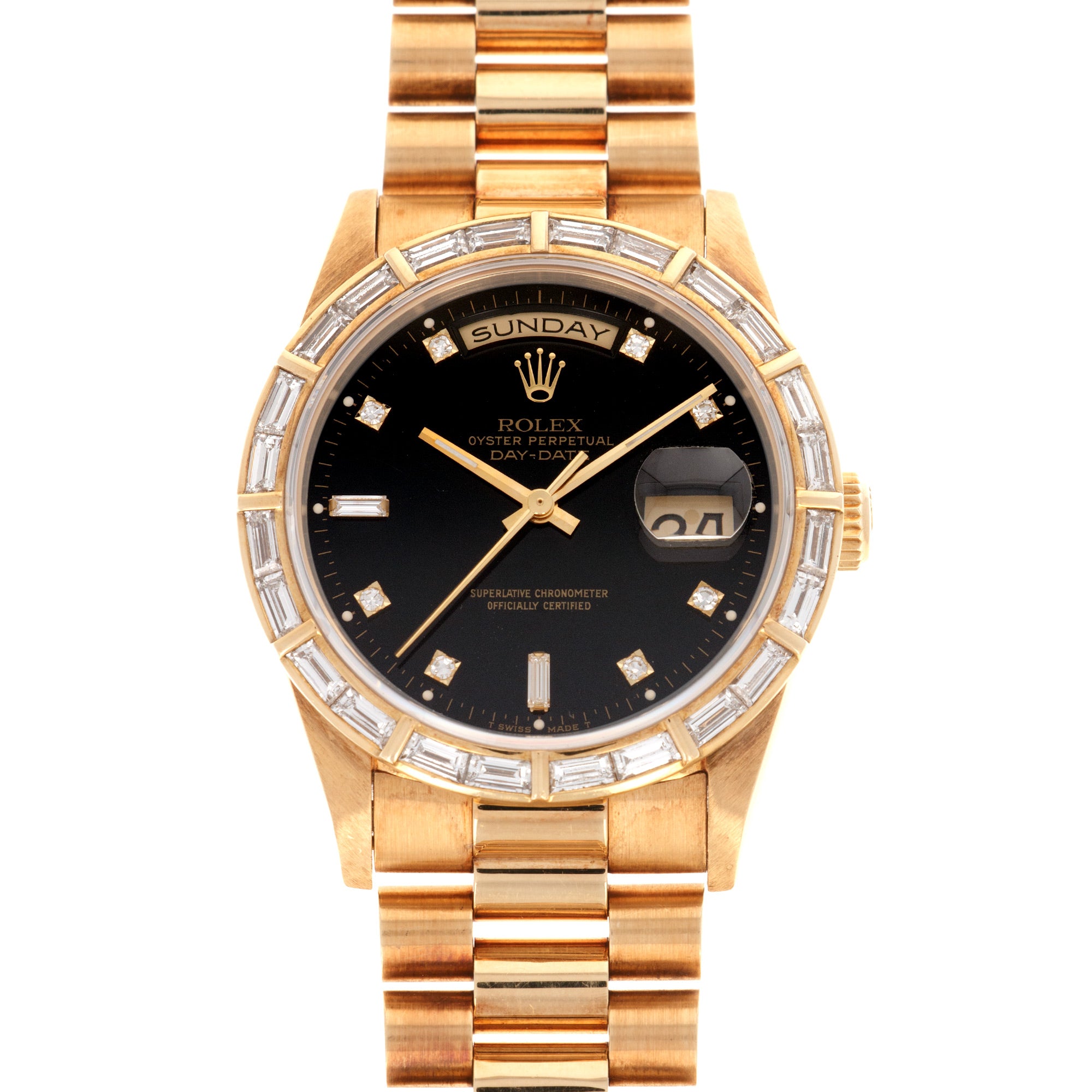 Rolex - Rolex Yellow Gold Day-Date, Ref. 18368 with Original Baguette Diamonds - The Keystone Watches