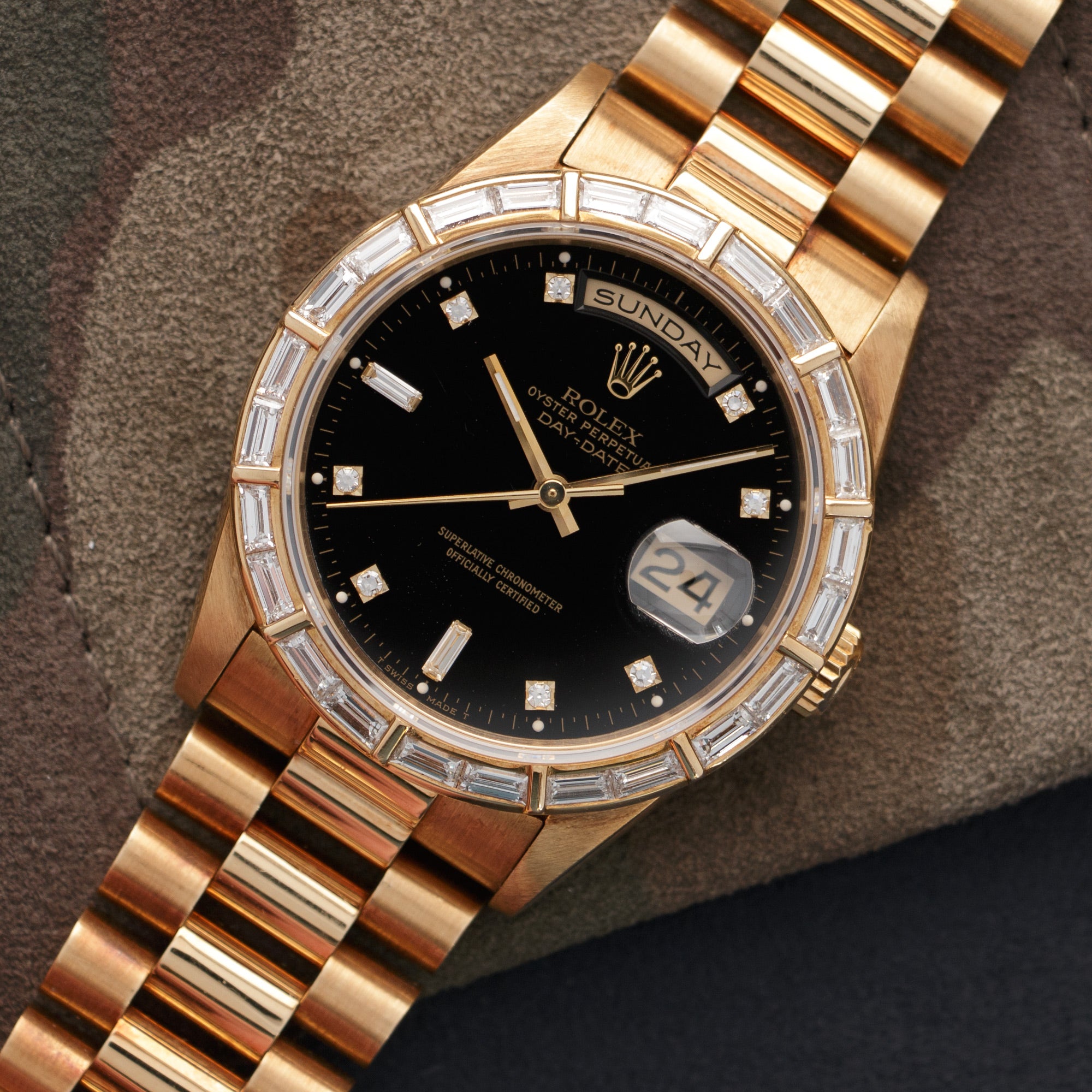 Rolex - Rolex Yellow Gold Day-Date, Ref. 18368 with Original Baguette Diamonds - The Keystone Watches