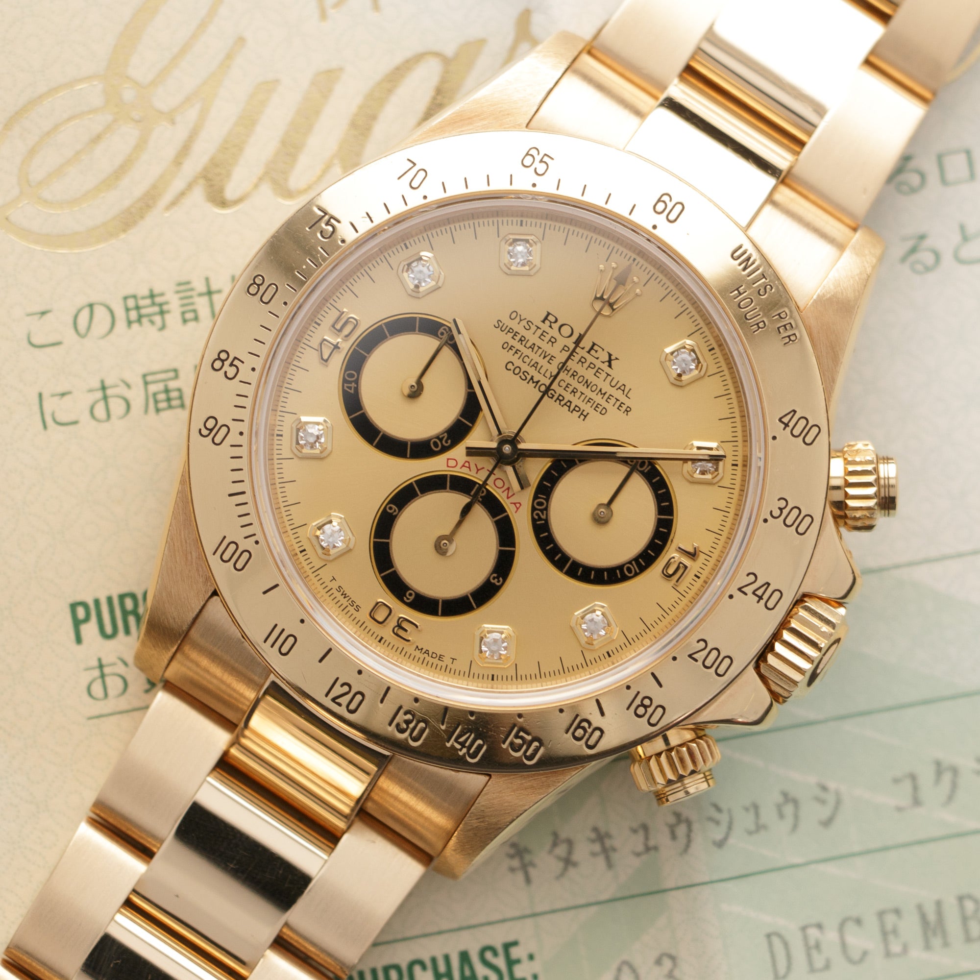 Rolex - Rolex Yellow Gold Cosmograph Daytona Zenith Diamond Watch Ref. 16528, with Original Papers - The Keystone Watches