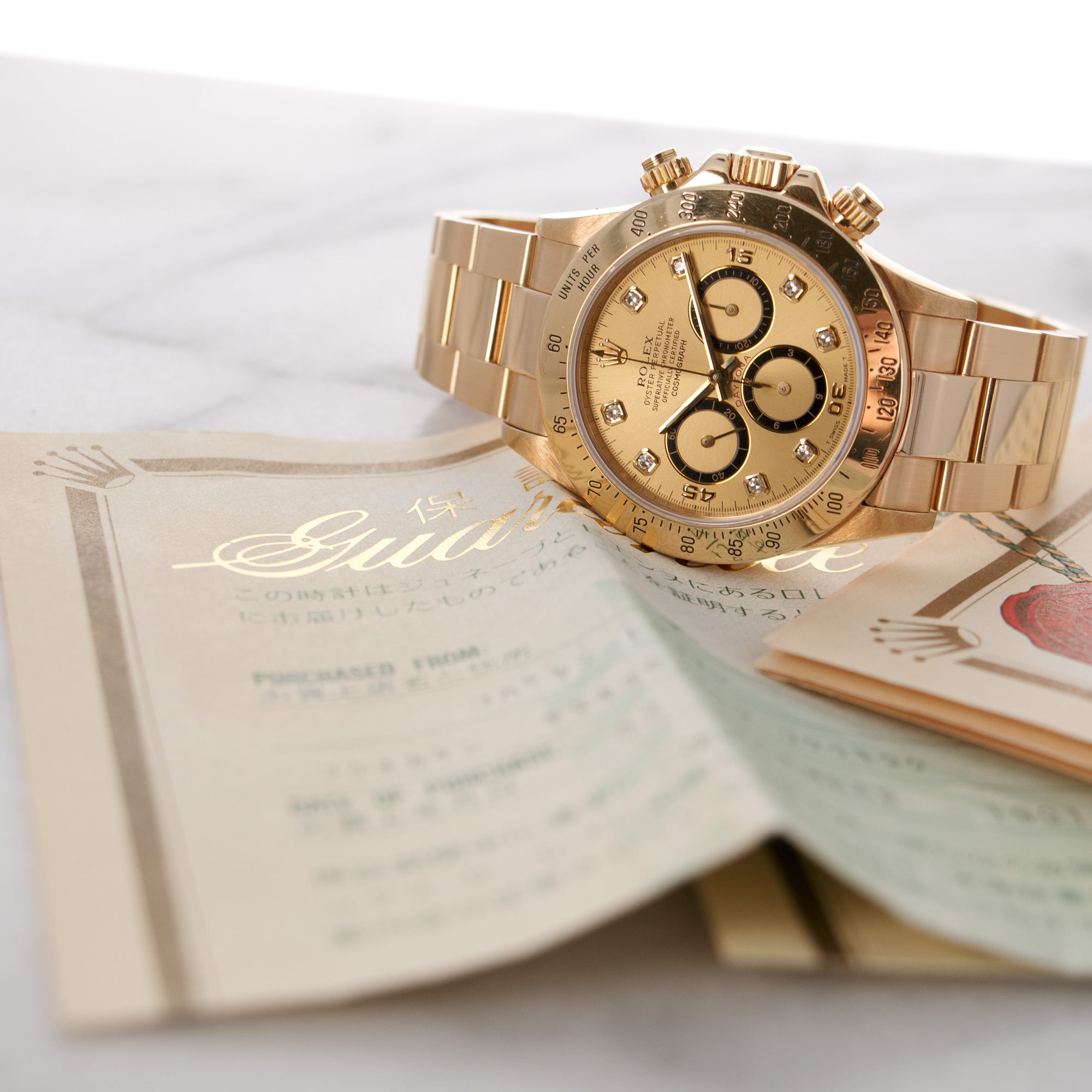 Rolex - Rolex Yellow Gold Cosmograph Daytona Zenith Diamond Watch Ref. 16528, with Original Papers - The Keystone Watches