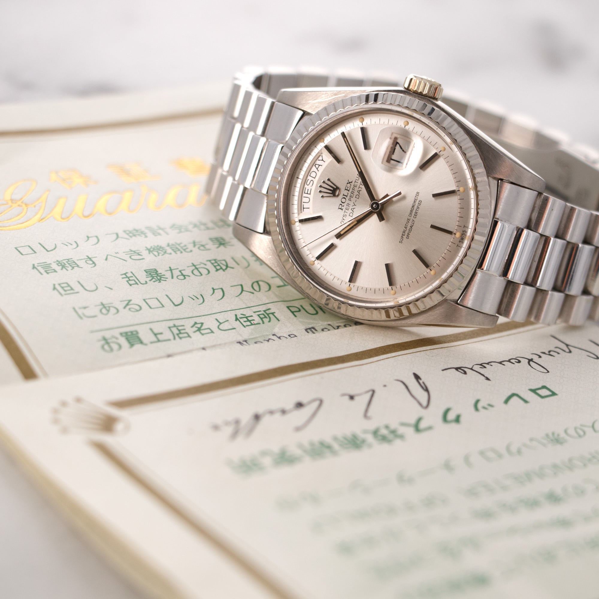 Rolex - Rolex White Gold Day-Date Watch Ref. 1803, with Original Warranty Paper - The Keystone Watches