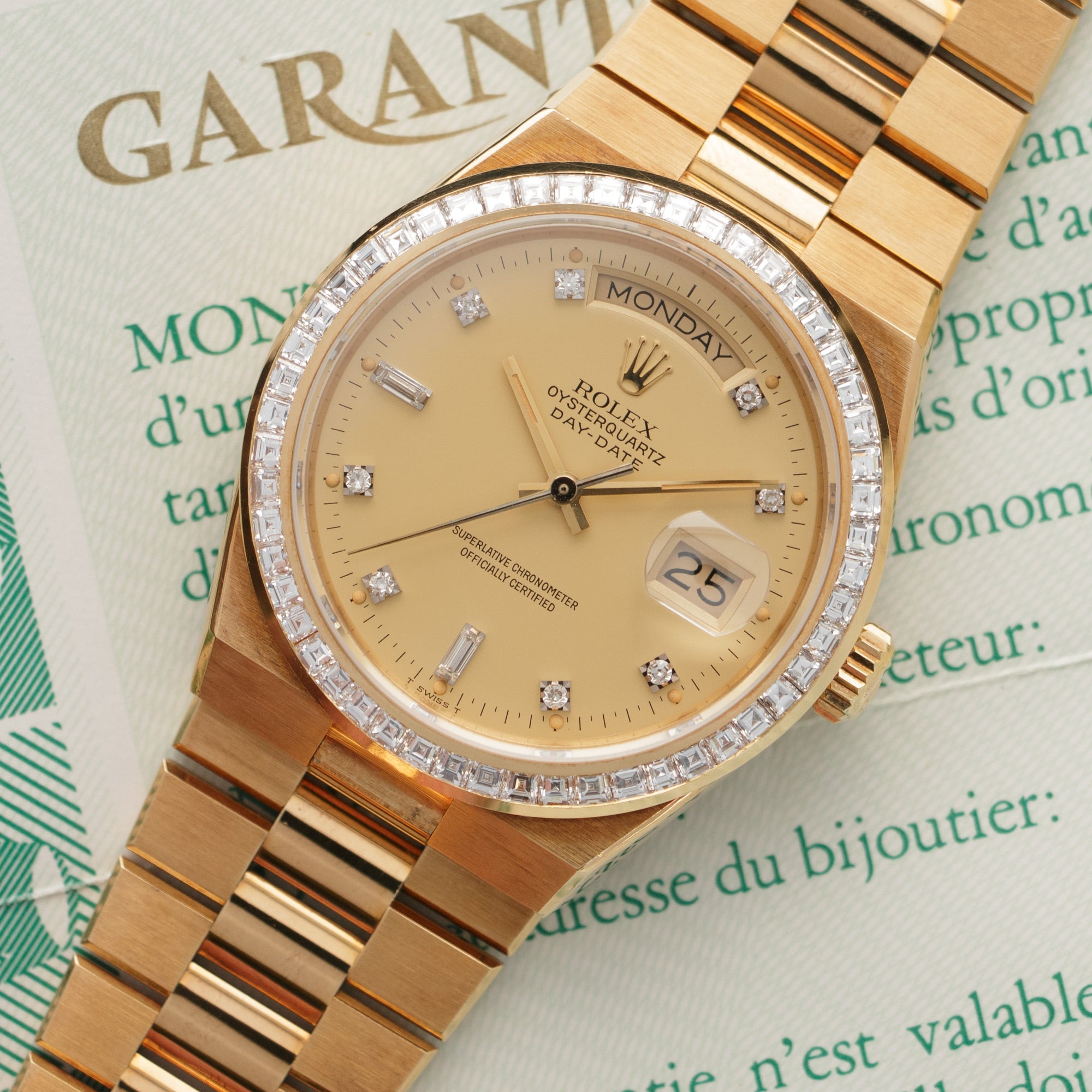 Rolex - Rolex Yellow Gold Day-Date Oysterquartz Diamond Watch Ref. 19058, Delivered to Saudi Arabian Oil Co. - The Keystone Watches