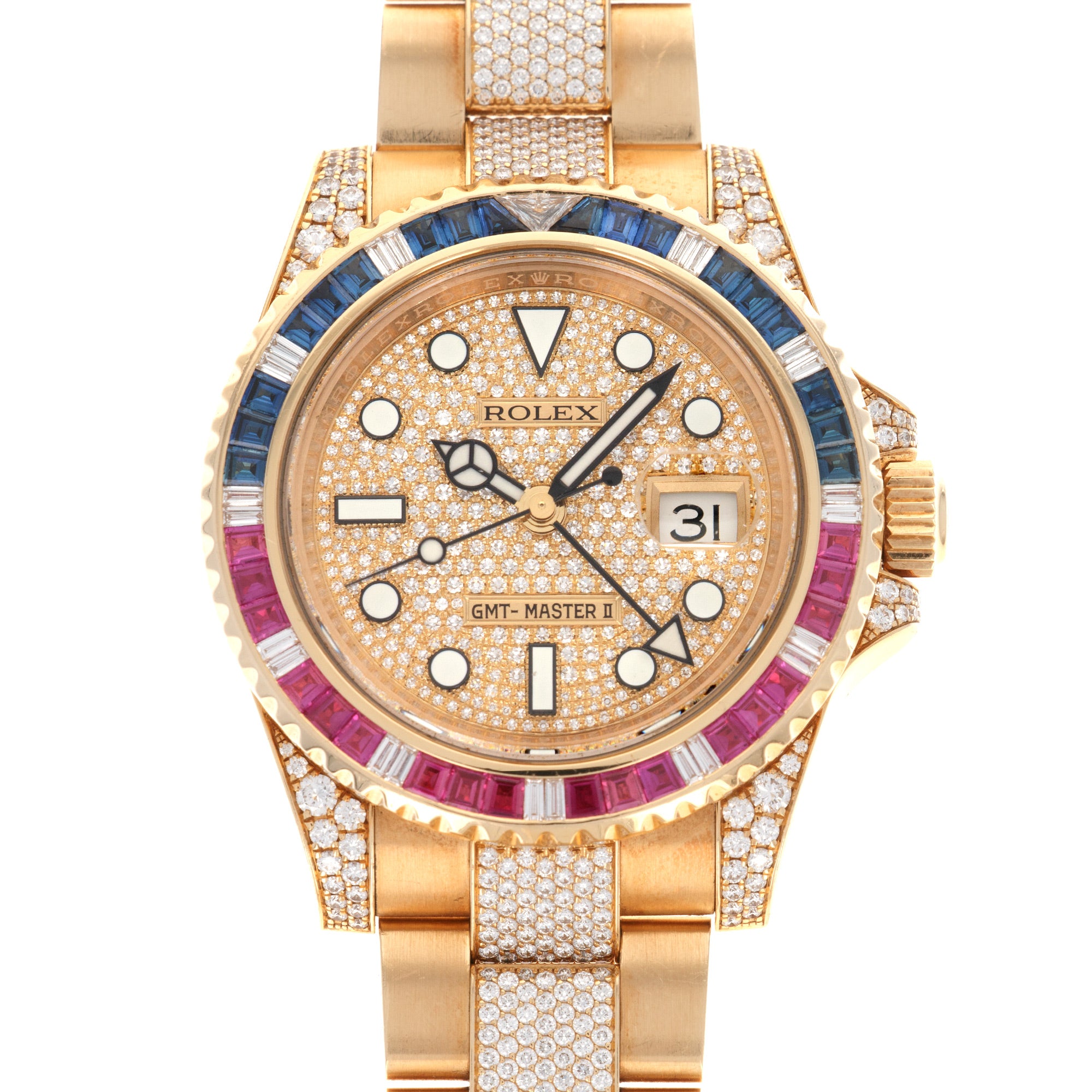 Rolex Yellow Gold GMT-Master II Diamond Sapphire Ruby Watch 116758