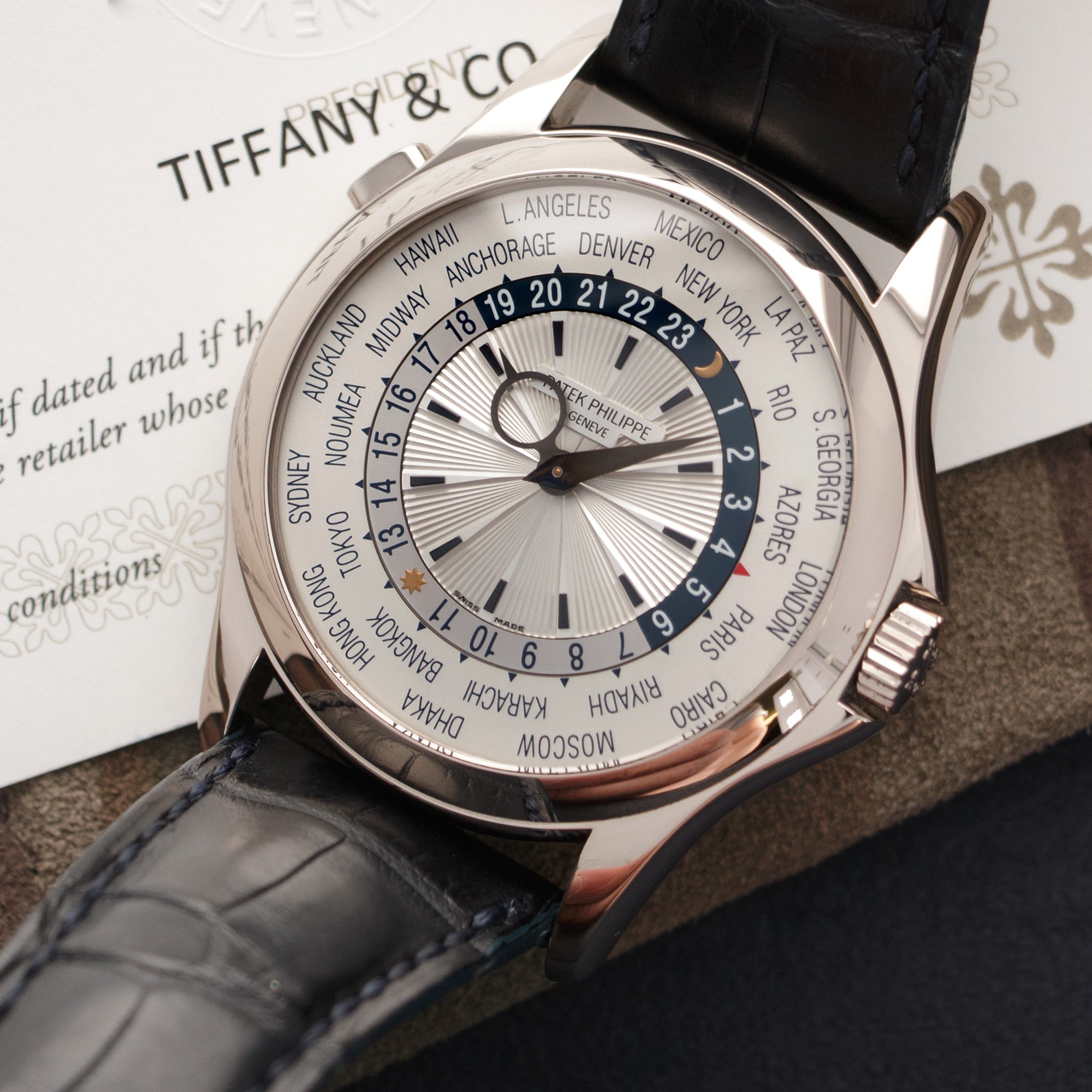 Patek Philippe - Patek Philippe White Gold World Time Watch Ref. 5130, Retailed by Tiffany & Co. - The Keystone Watches