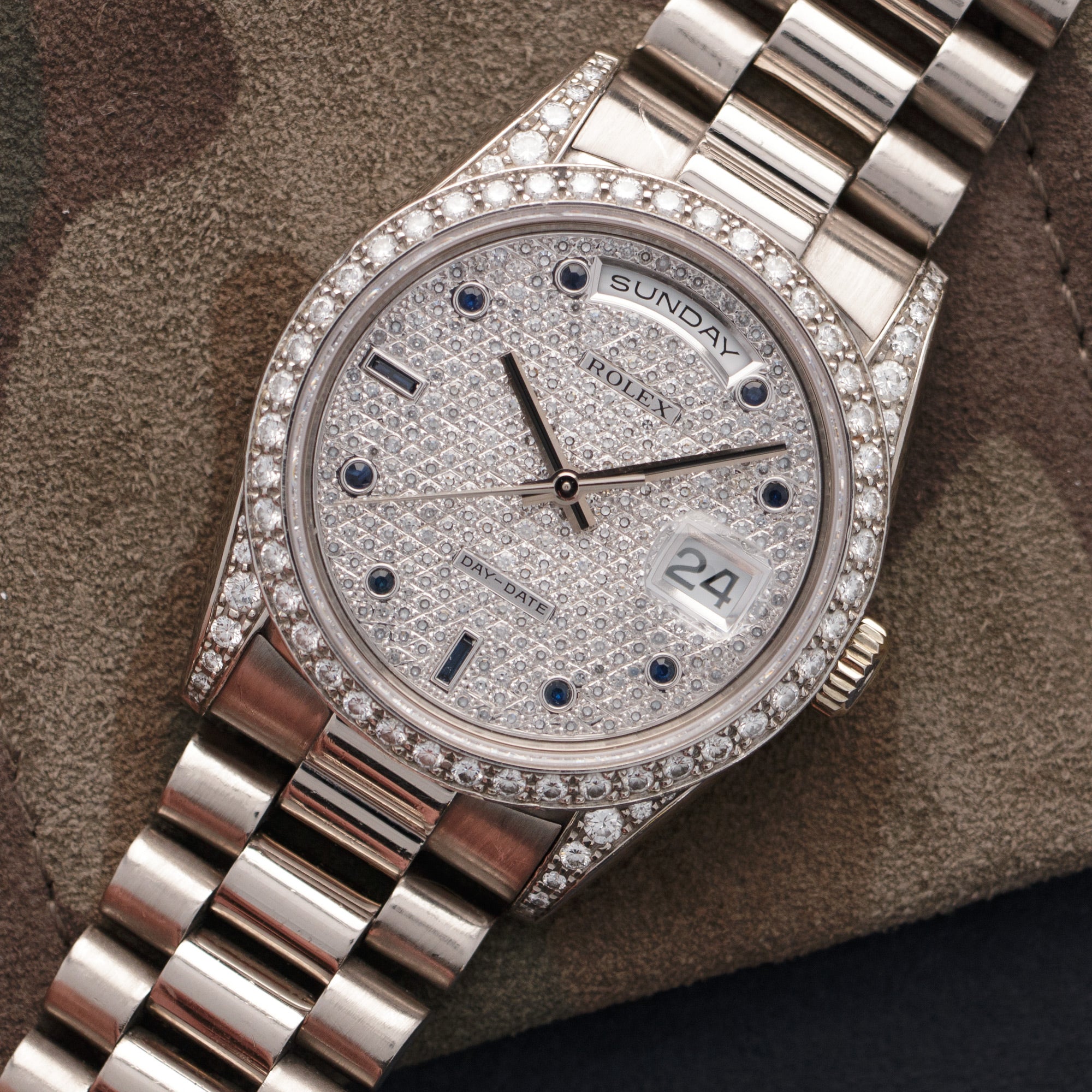 Rolex - Rolex White Gold Day-Date Diamond & Sapphire Watch Ref. 18389 - The Keystone Watches