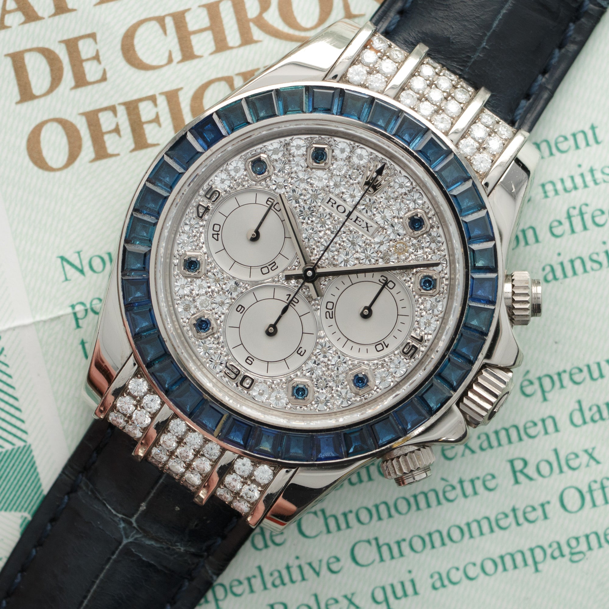 Rolex - Rolex White Gold Daytona Zenith Diamond & Sapphire Watch Ref. 16599 - The Keystone Watches