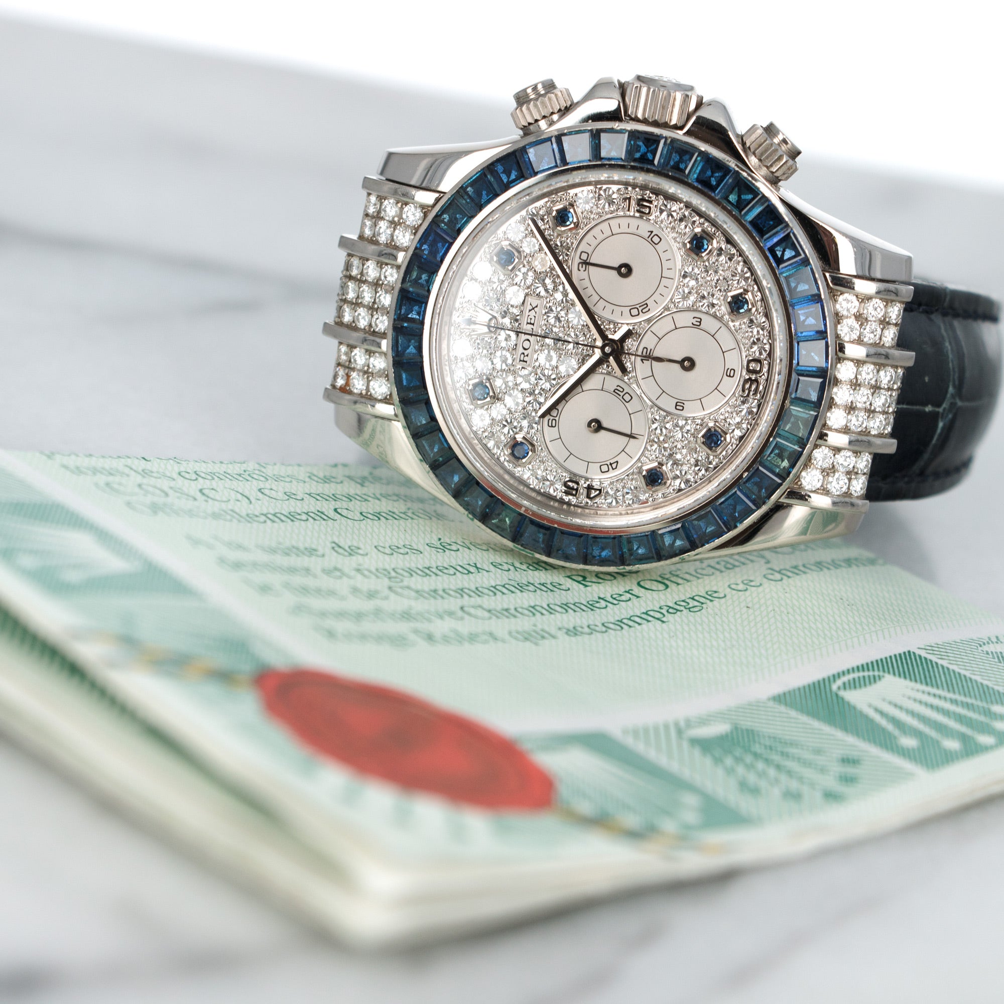 Rolex - Rolex White Gold Daytona Zenith Diamond & Sapphire Watch Ref. 16599 - The Keystone Watches