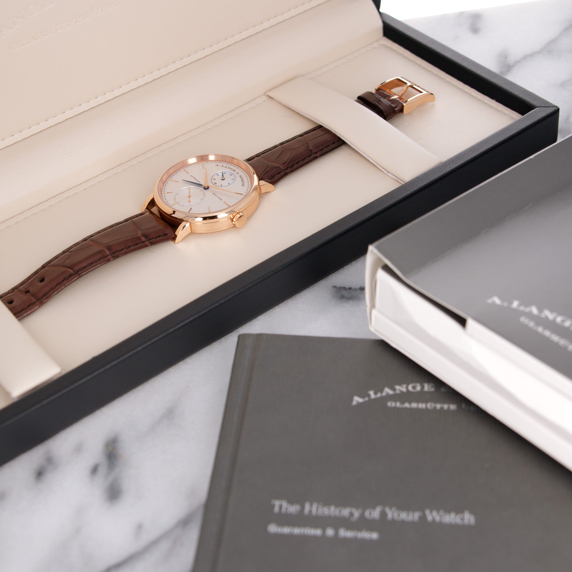 A. Lange & Sohne - A Lange & Sohne Rose Gold Saxonia Dual Time Watch Ref. 385.032 - The Keystone Watches