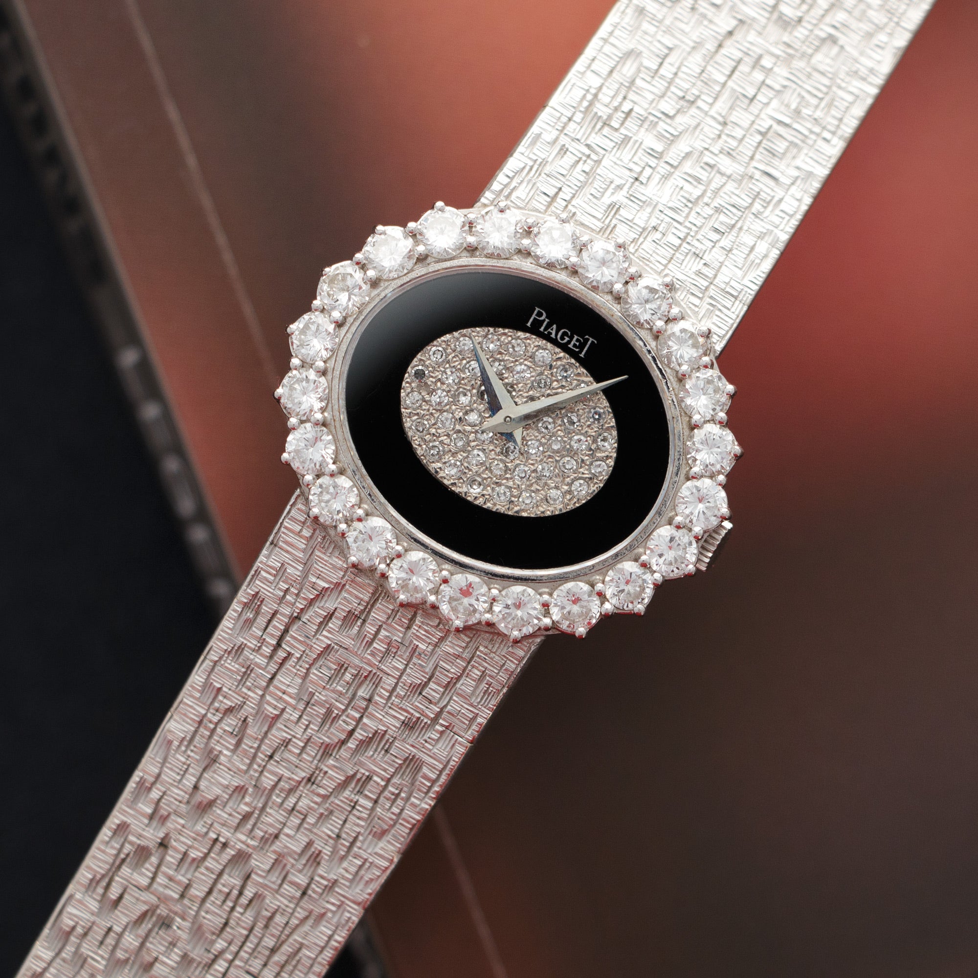Piaget - Piaget White Gold Diamond Onyx Watch, 1970s - The Keystone Watches