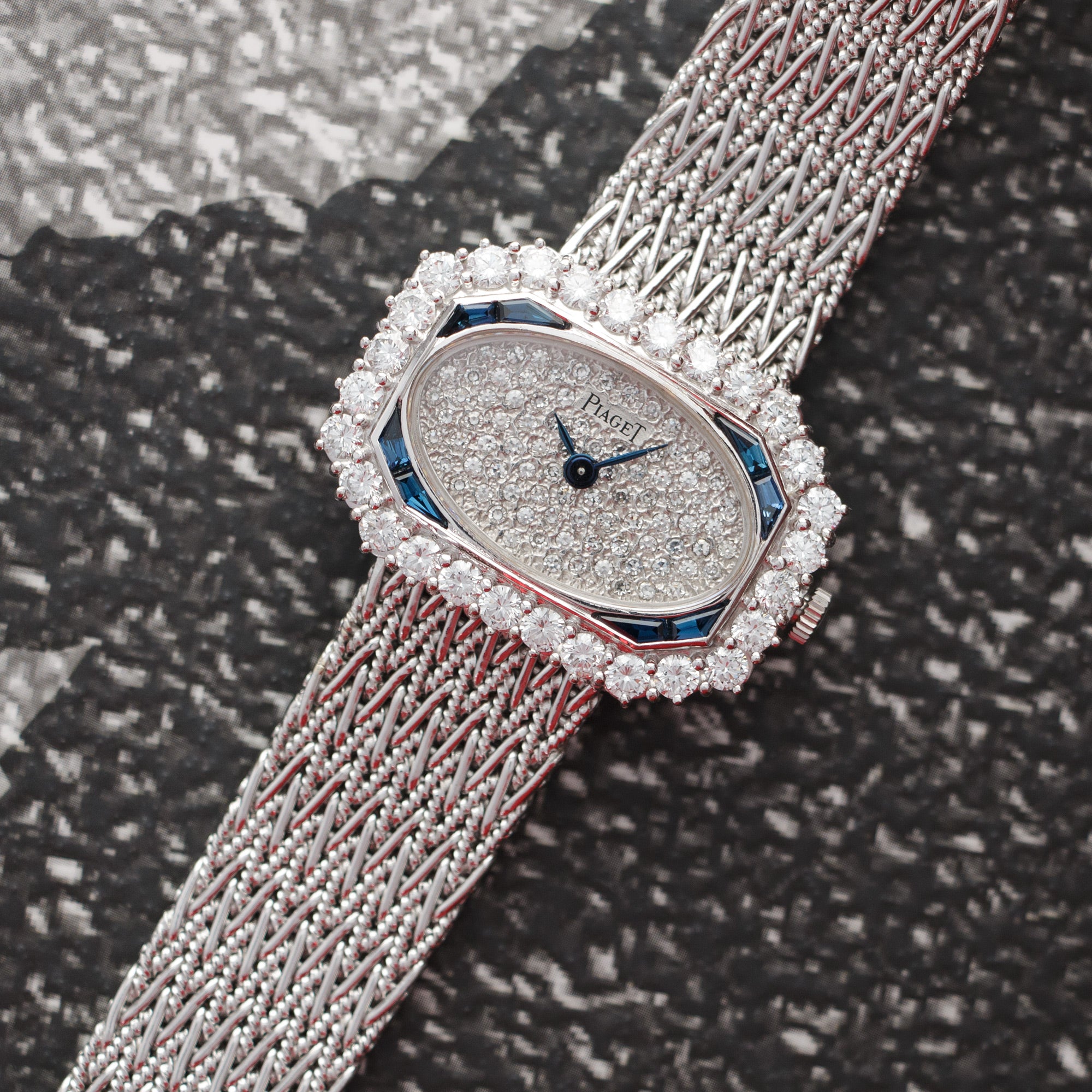 Piaget - Piaget White Gold Diamond Sapphire Watch, 1970s - The Keystone Watches