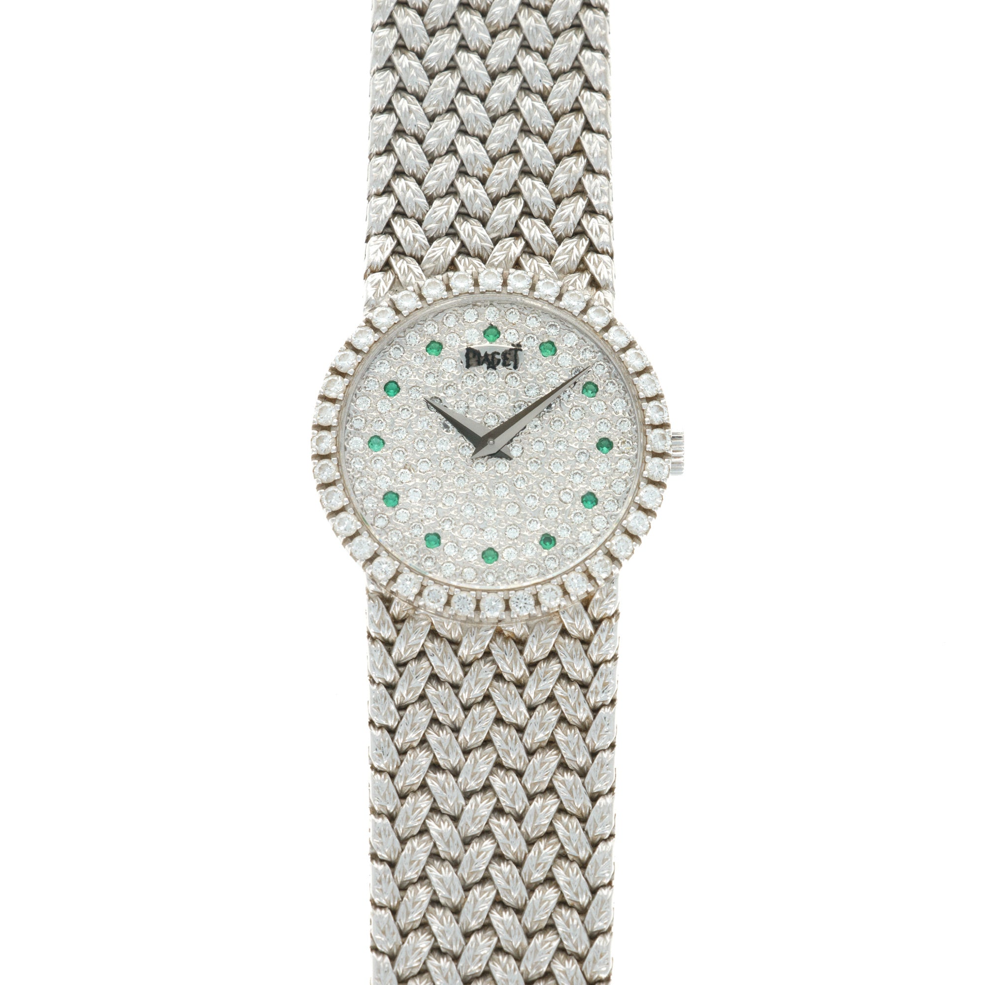 Piaget - Piaget White Gold Diamond Emerald Watch, 1970s - The Keystone Watches