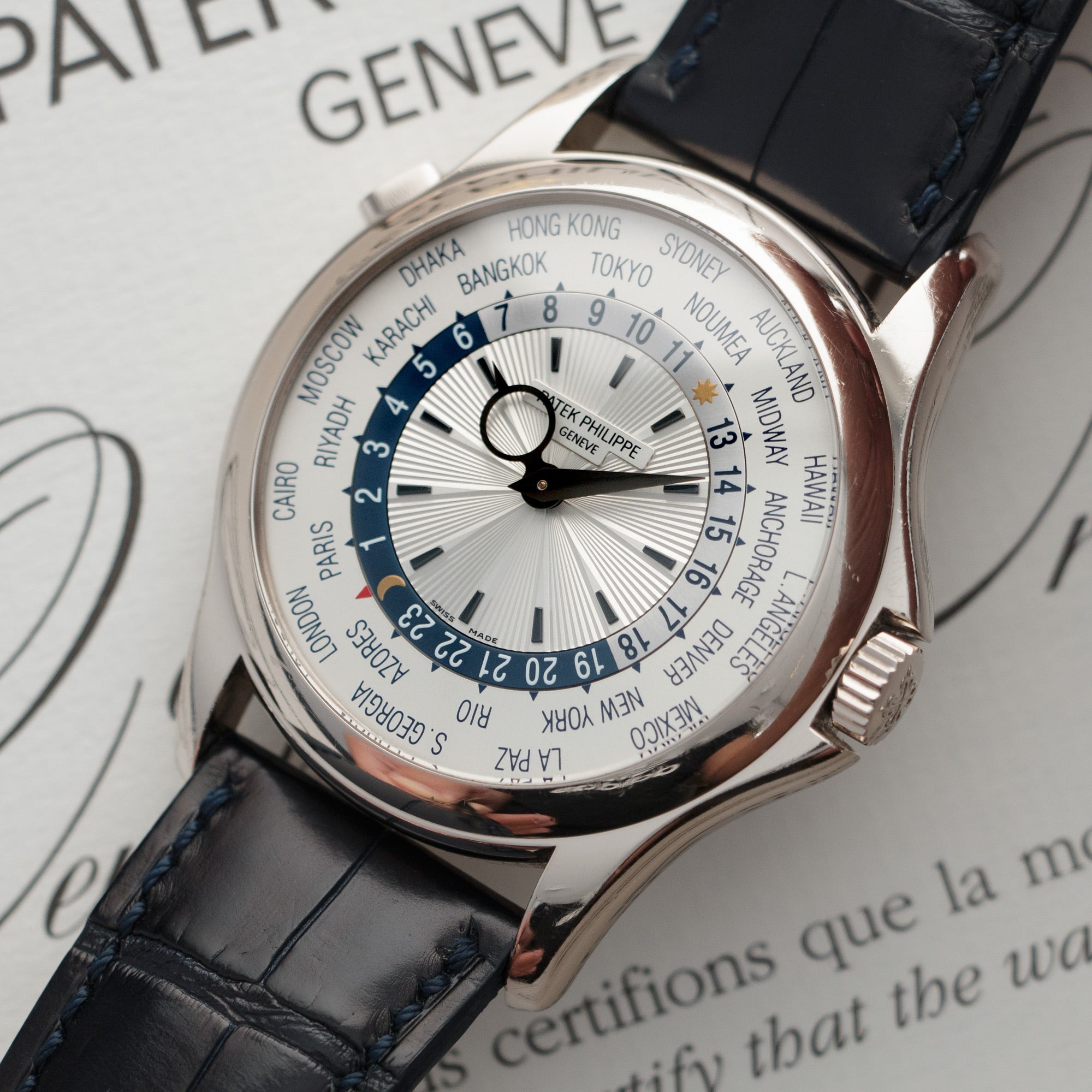 Patek Philippe - Patek Philippe White Gold World Time Ref. 5130, with Original Box and Papers - The Keystone Watches