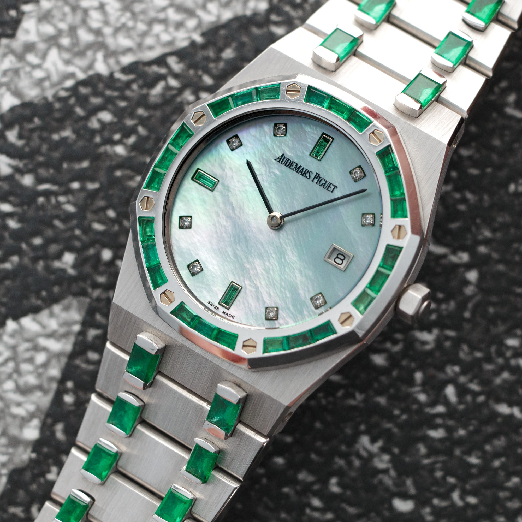 Audemars Piguet - Audemars Piguet White Gold Emerald & Diamond Royal Oak Watch Ref. 56752 - The Keystone Watches