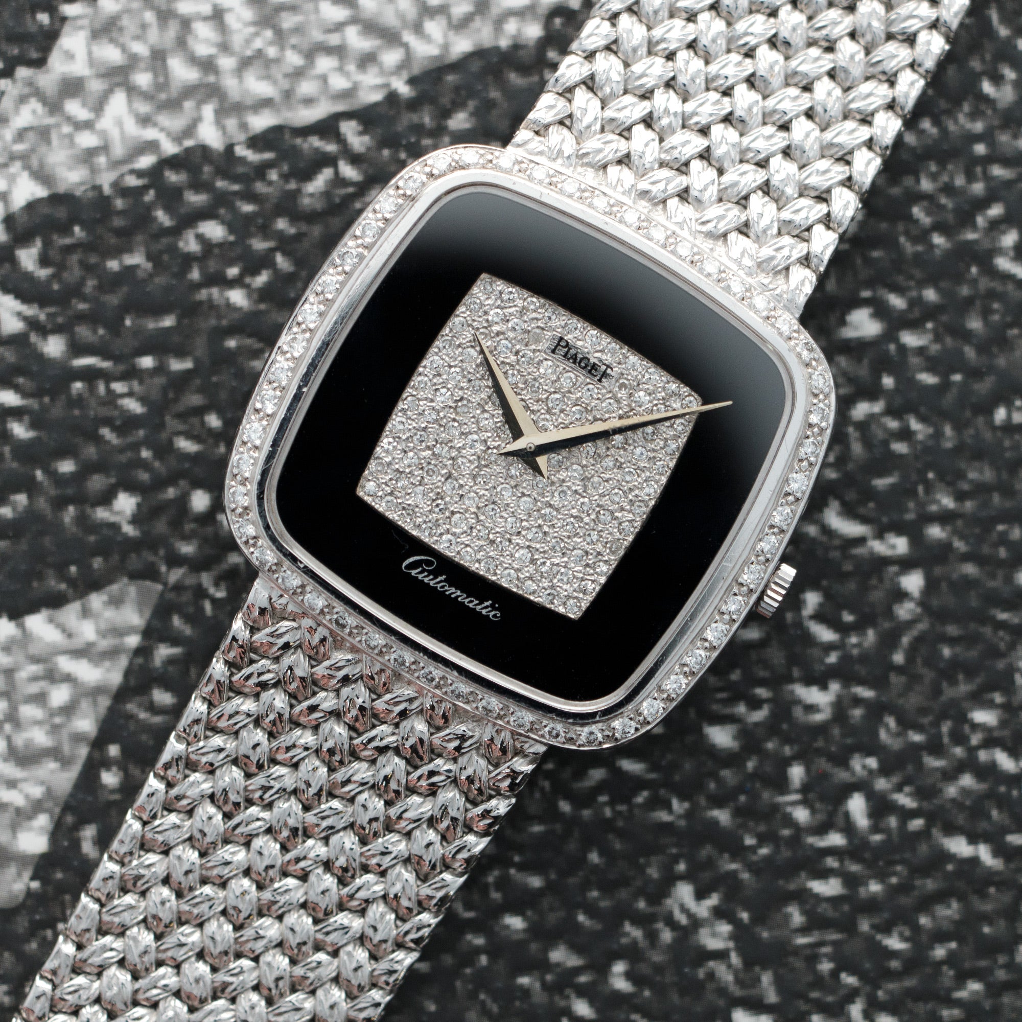 Piaget - Piaget White Gold Onyx Diamond Watch, 1970s - The Keystone Watches