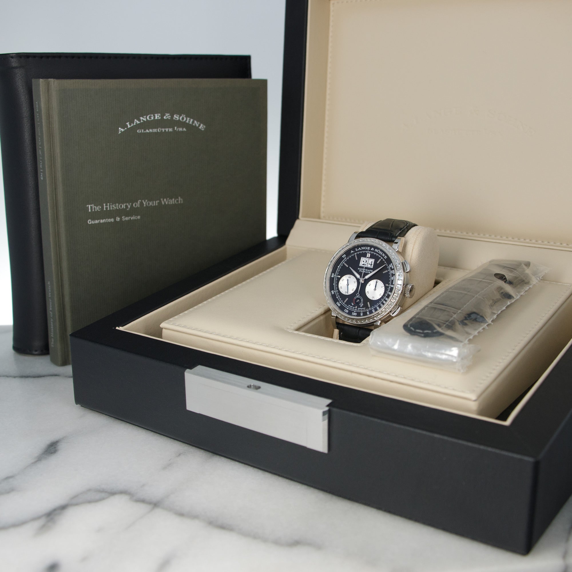 A. Lange & Sohne - A. Lange & Sohne Platinum Datograph Baguette Diamond Up Down Watch Ref. 405.835 - The Keystone Watches
