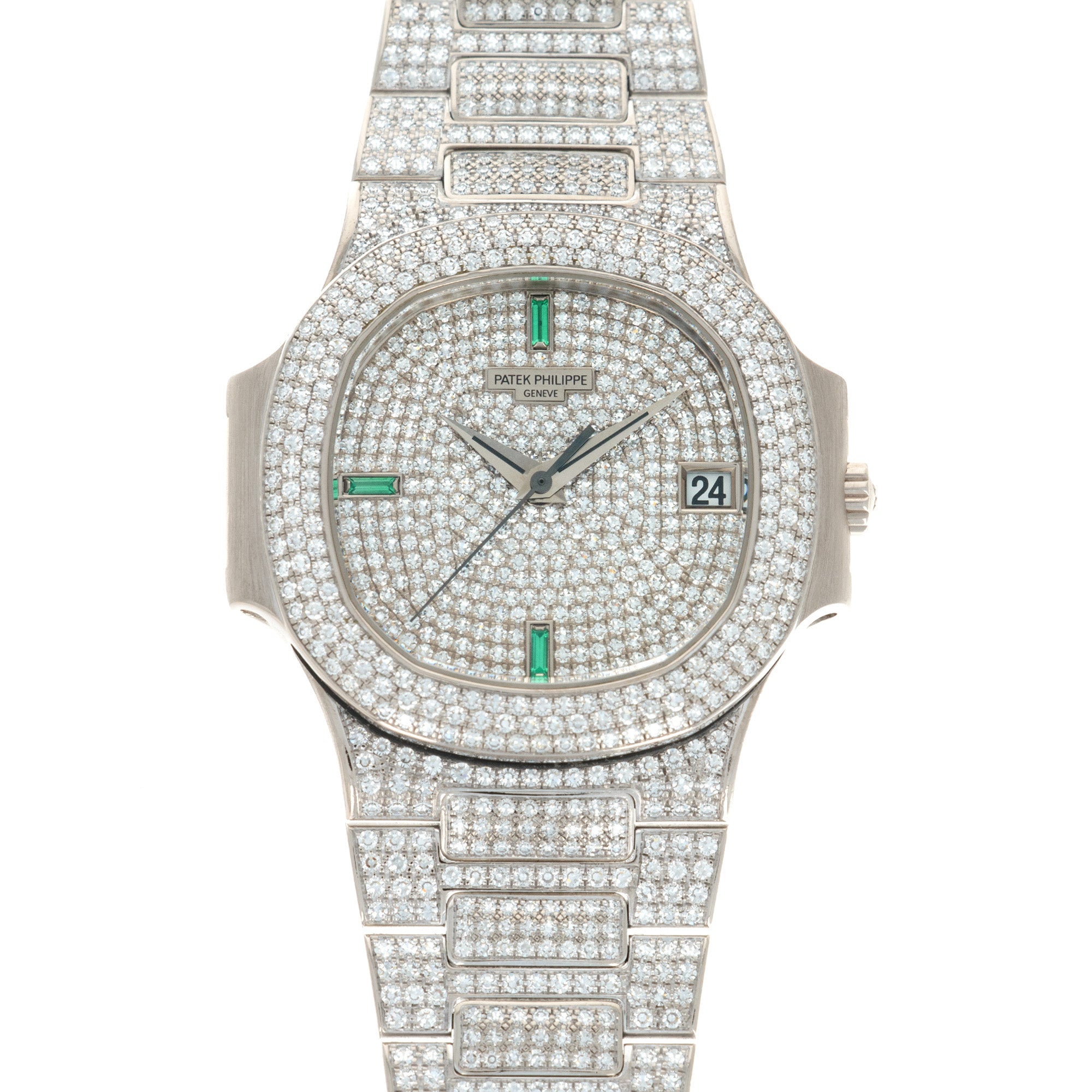 Patek Philippe - Patek Philippe White Gold Nautilus Diamond Emerald Watch Ref. 3800 - The Keystone Watches