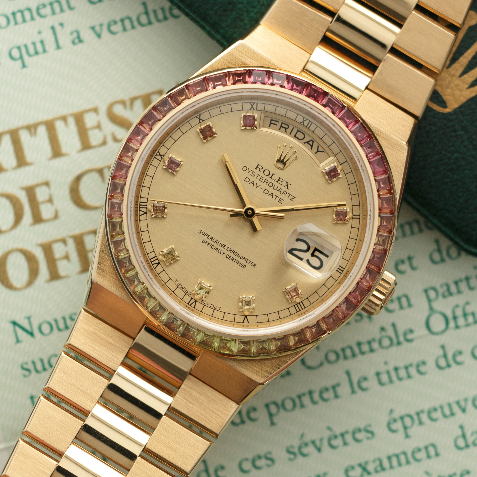 Rolex - Rolex Yellow Gold Oysterquartz Rainbow Watch Ref. 19158 with Original Box and Papers - The Keystone Watches