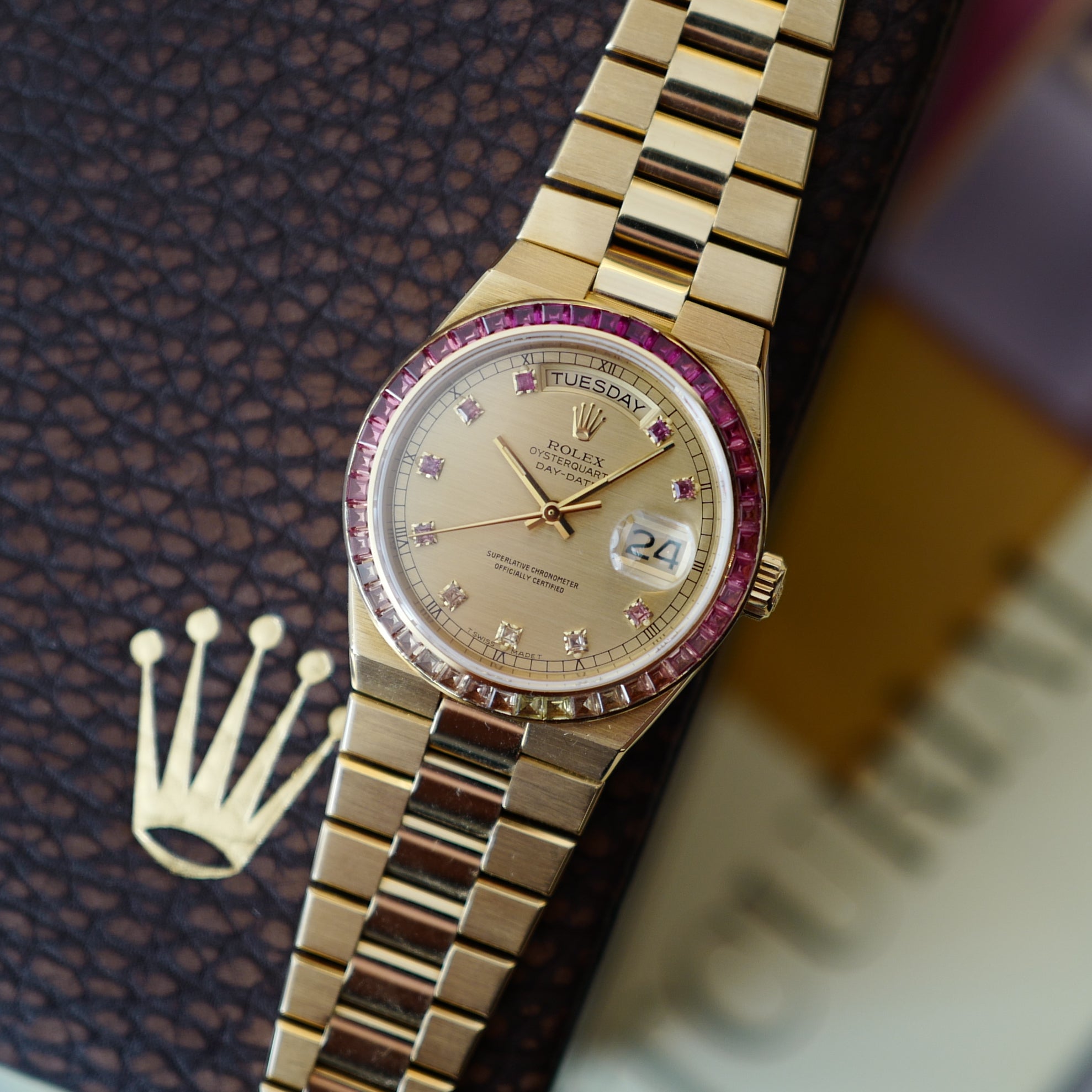 Rolex - Rolex Yellow Gold Oysterquartz Rainbow Watch Ref. 19158 with Original Box and Papers - The Keystone Watches