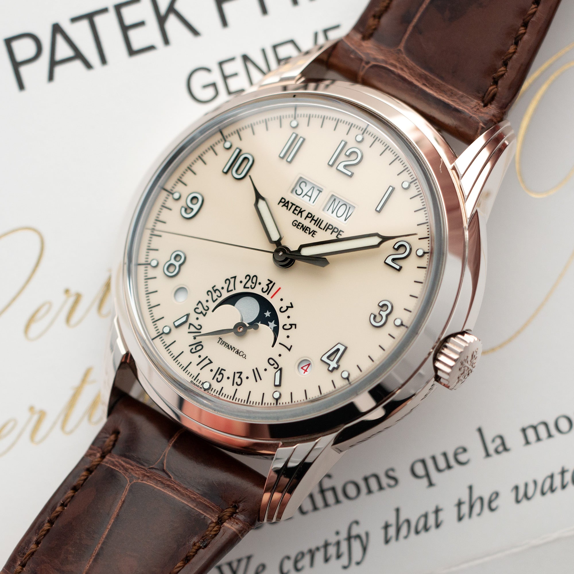 Patek Philippe - Patek Philippe White Gold Perpetual Calendar Watch Ref. 5320 retailed by Tiffany & Co. - The Keystone Watches