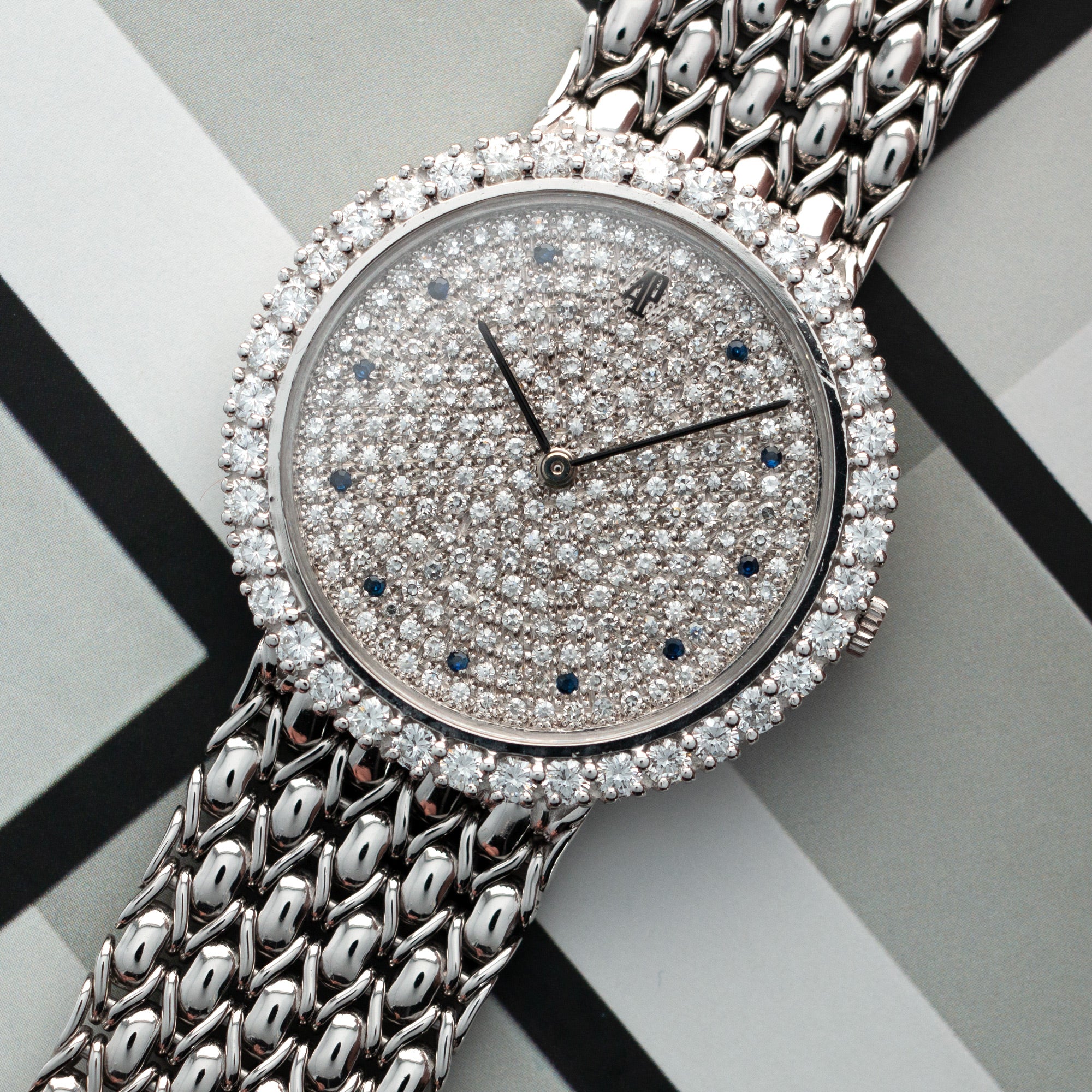 Audemars Piguet - Audemars Piguet White Gold Round Watch with Pave Diamond and Sapphire Dial - The Keystone Watches