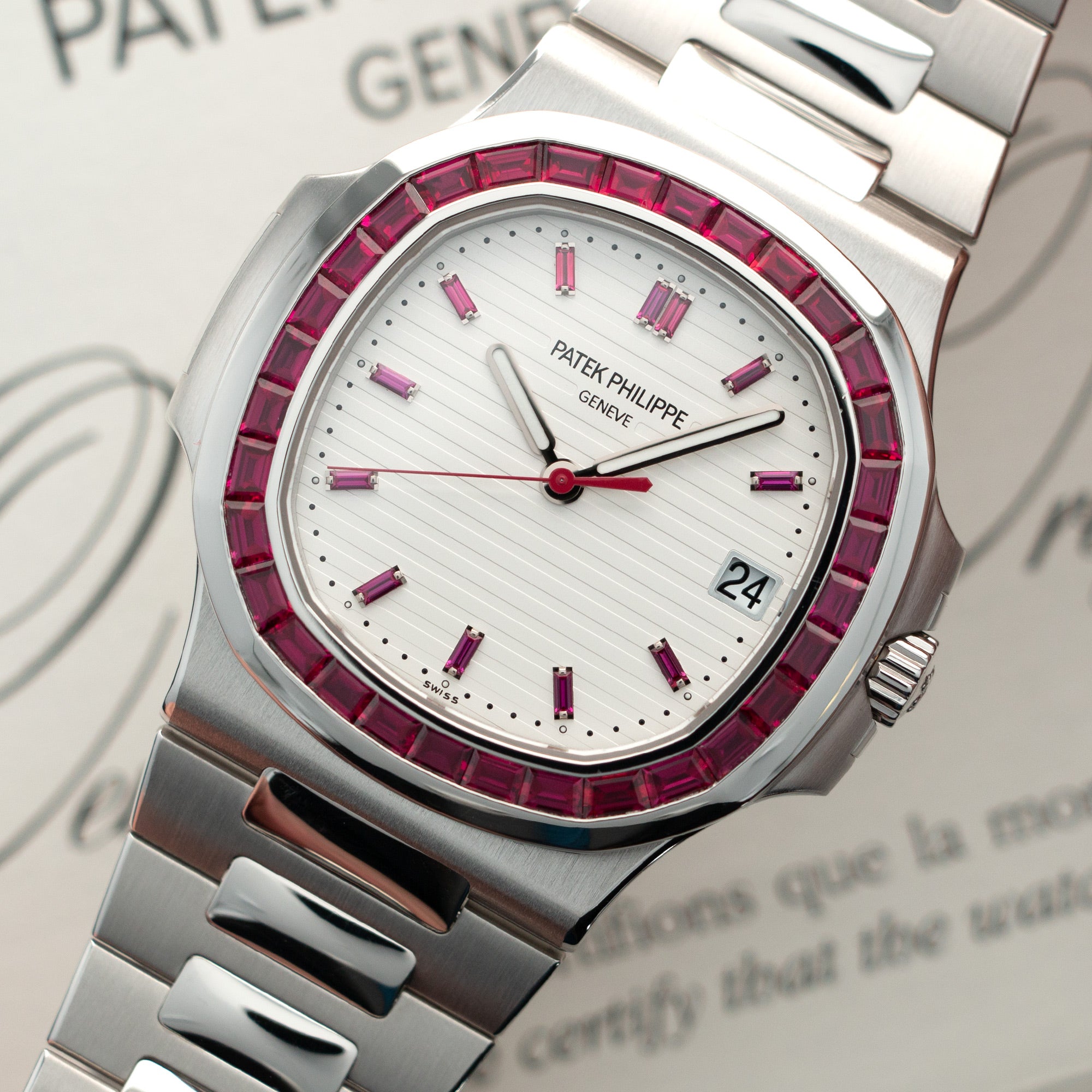 Patek Philippe - Patek Philippe Platinum Nautilus with Baguette Ruby Bezel Ref. 5711 - The Keystone Watches