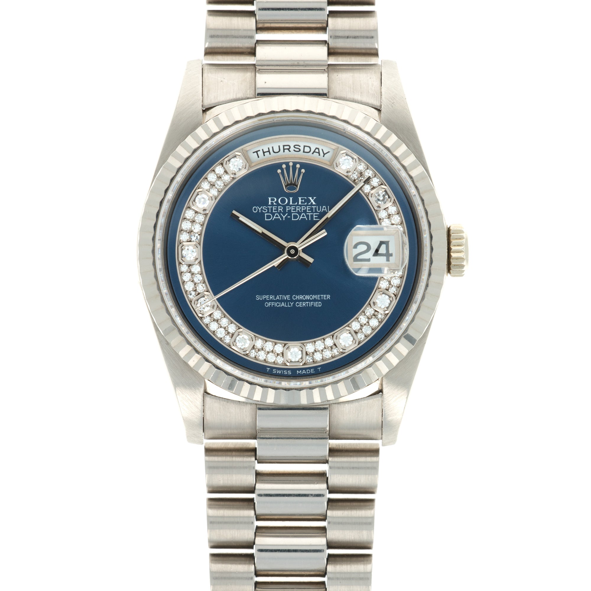 Rolex - Rolex Day-Date White Gold Ref. 18239 with Blue Diamond Dial and Original Papers - The Keystone Watches