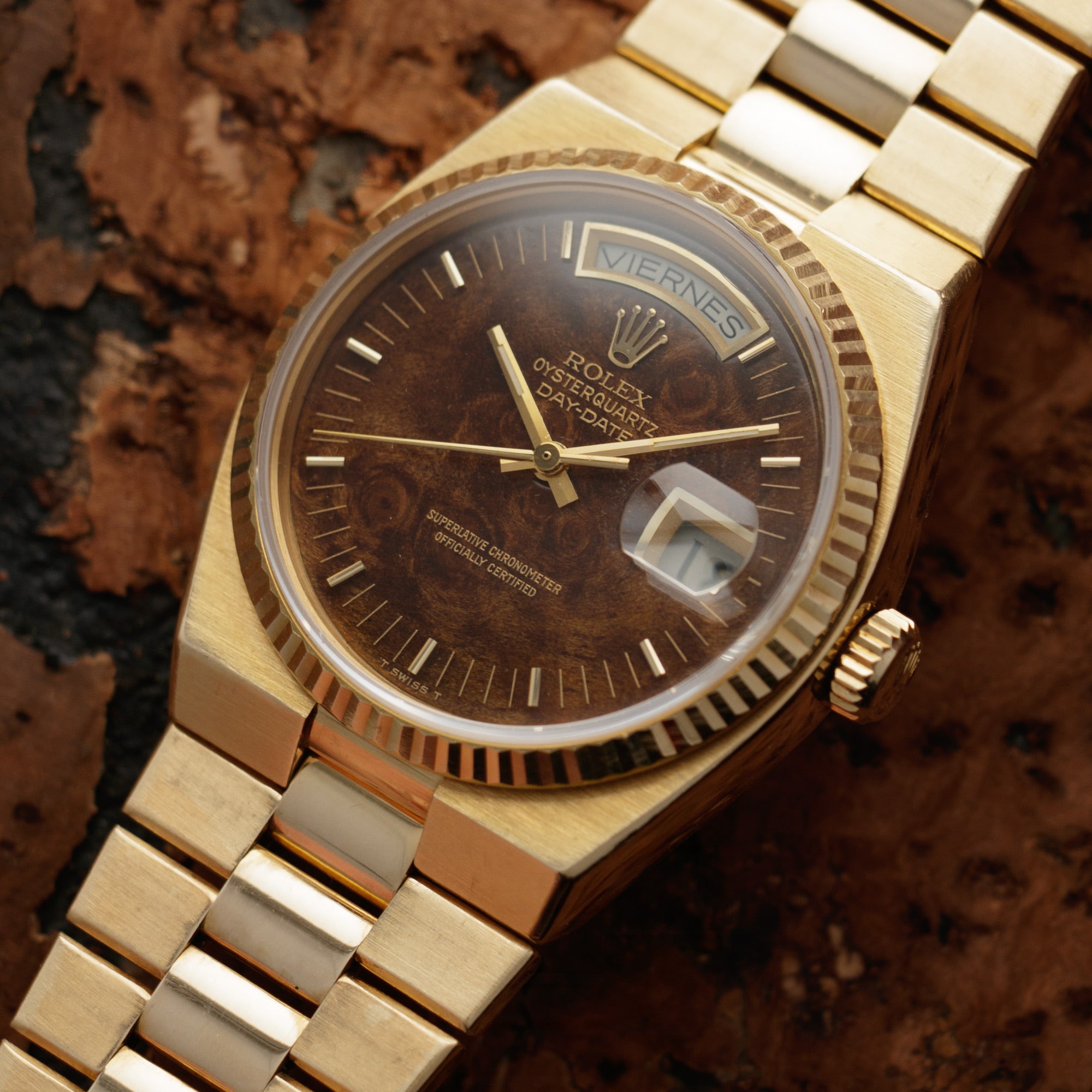 Rolex - Rolex Yellow Gold Day-Date Oysterquartz Ref. 19018 with Wood Dial - The Keystone Watches