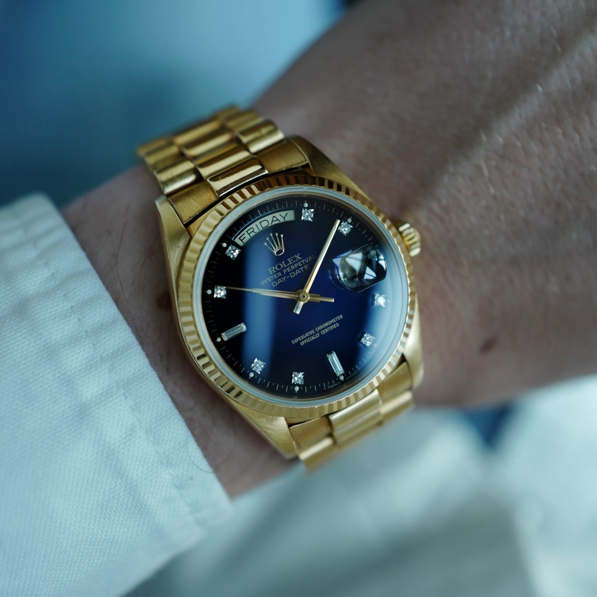 Rolex - Rolex Yellow Gold Day-Date Ref. 18038 with Blue Vignette Dial - The Keystone Watches