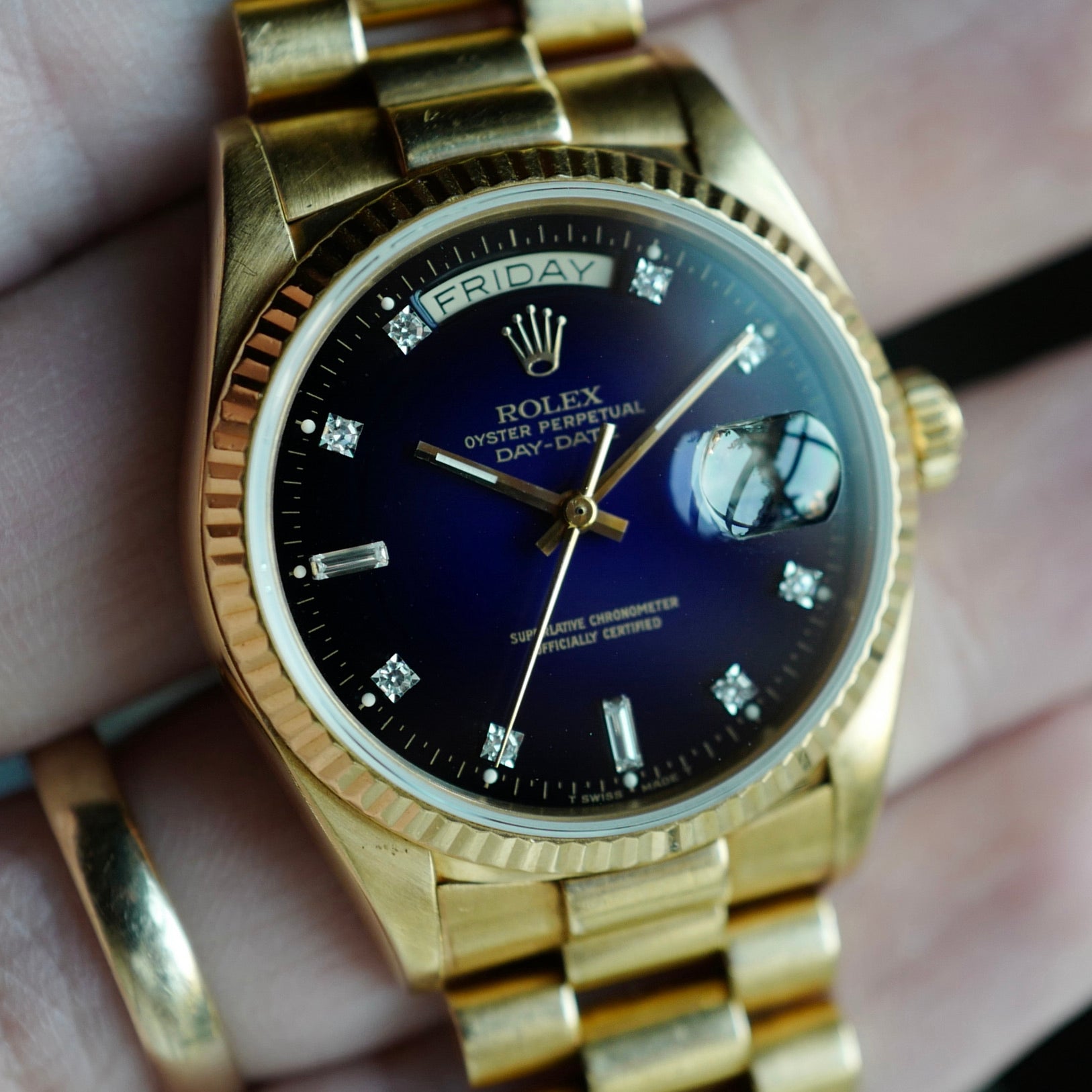 Rolex - Rolex Yellow Gold Day-Date Ref. 18038 with Blue Vignette Dial - The Keystone Watches