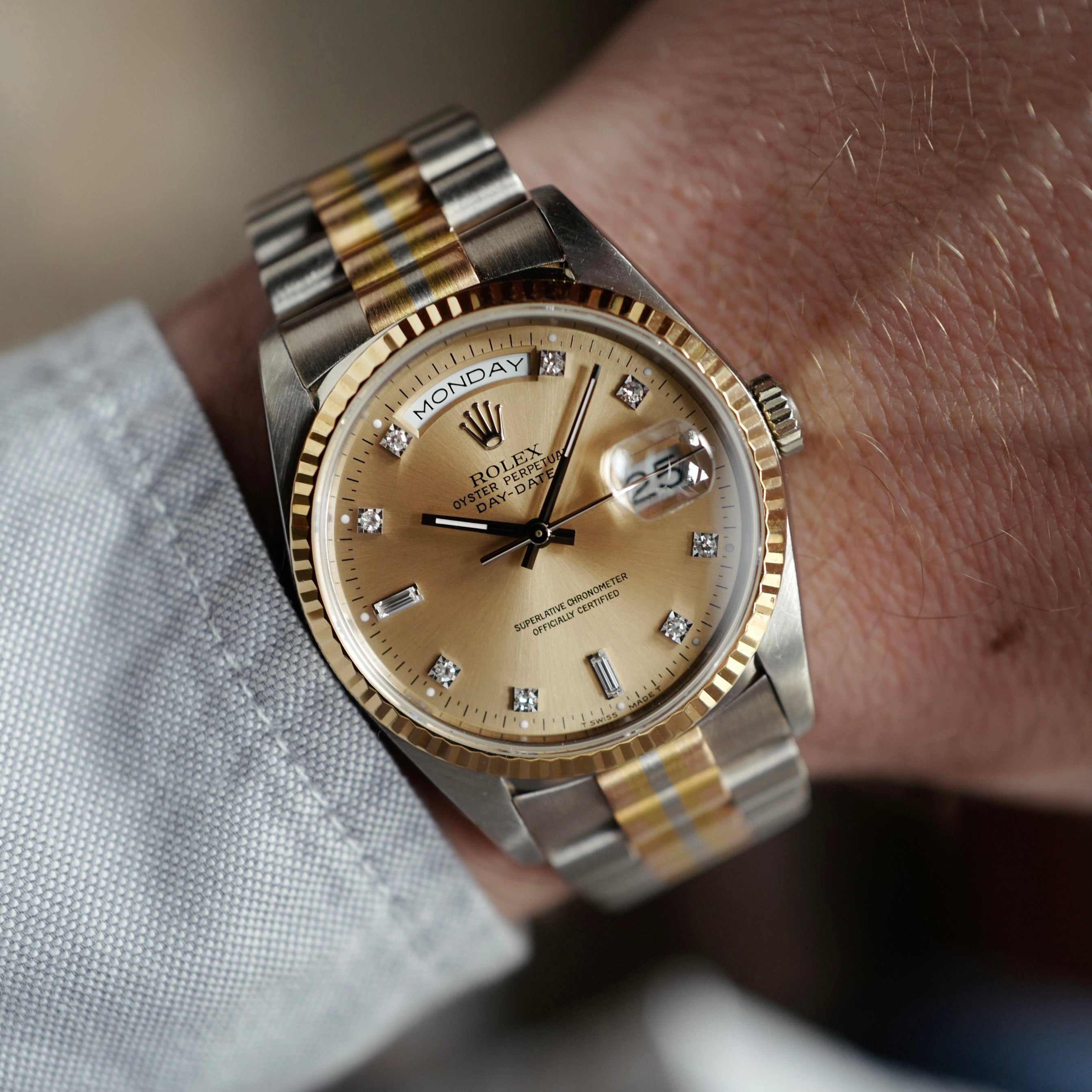 Rolex Tridor On Wrist Rolex Day-Date 18239 Tricolor