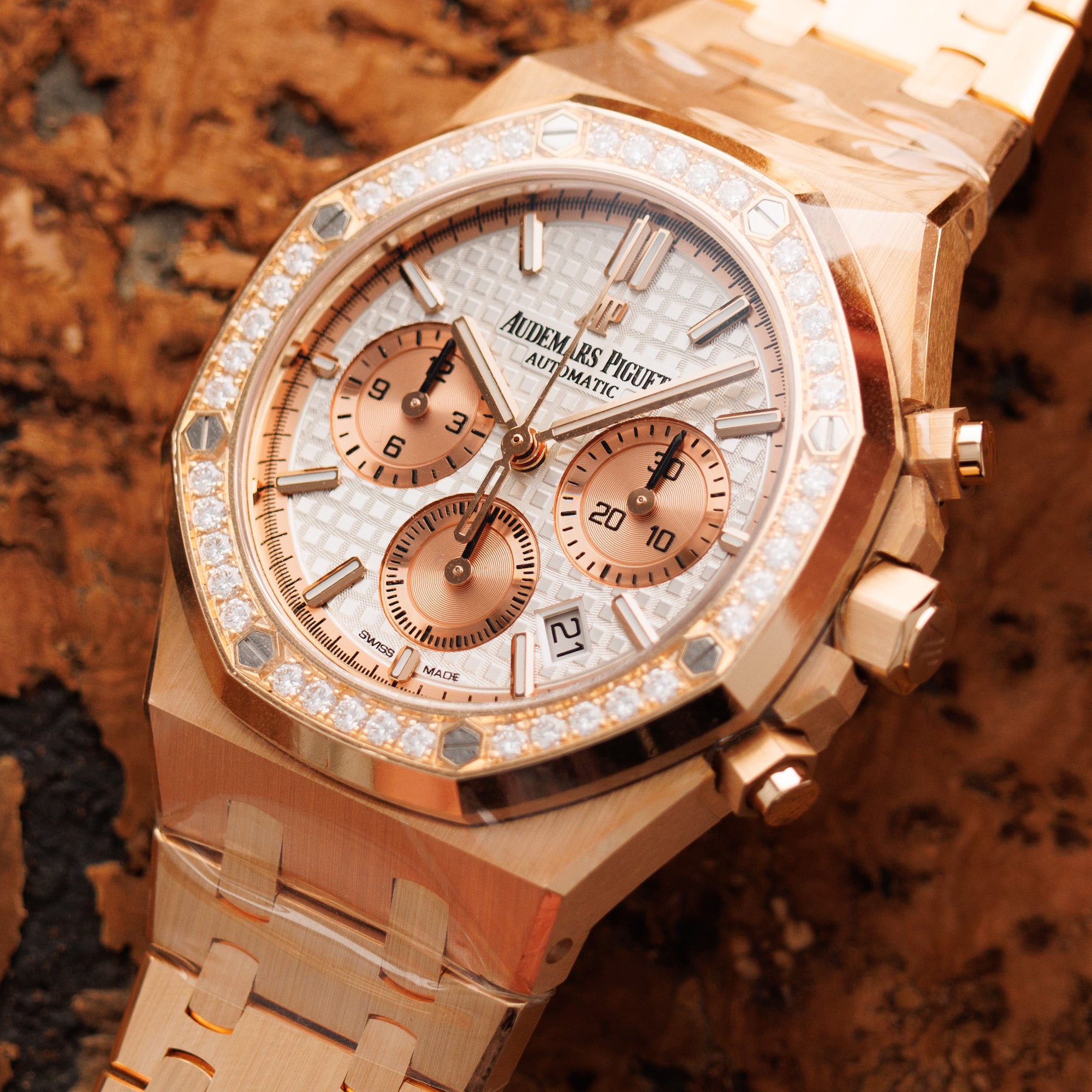Audemars Piguet - Audemars Piguet Rose Gold Royal Oak Chrono Diamond Watch Ref. 26315 - The Keystone Watches
