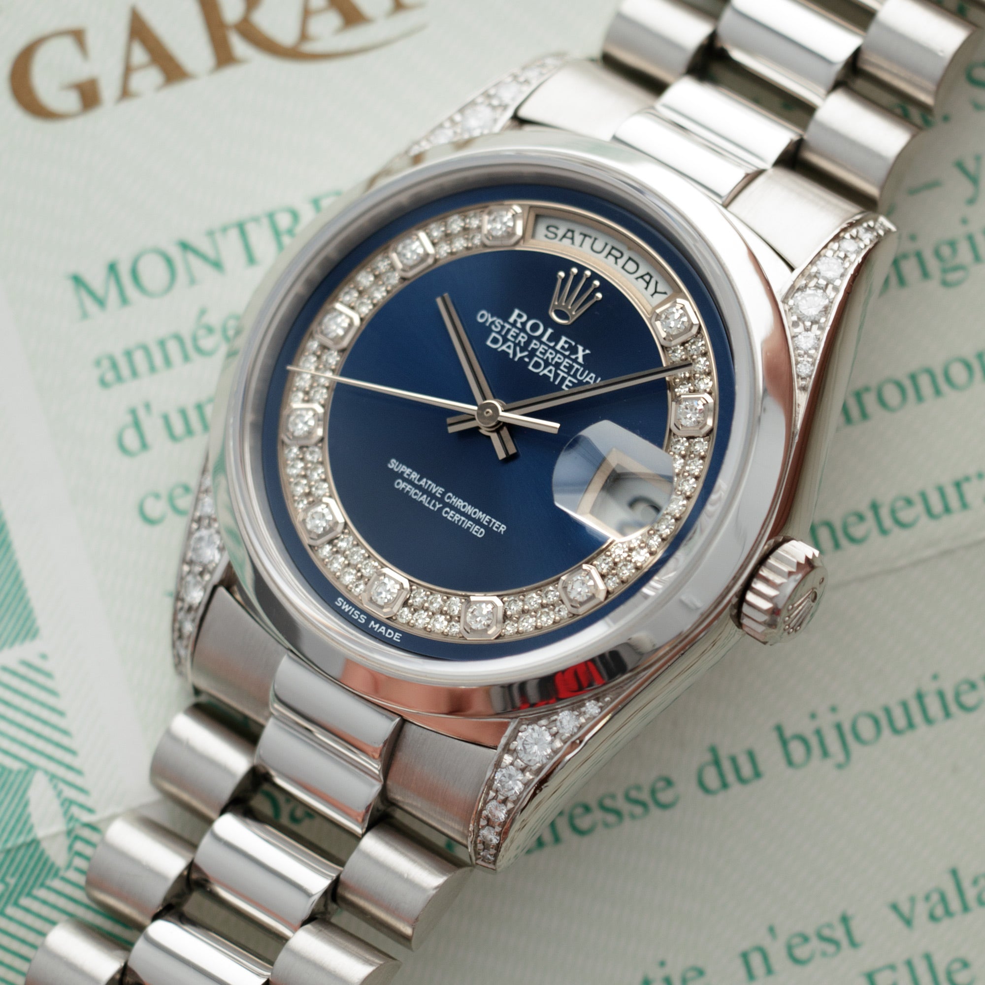 Rolex - Rolex Platinum and Diamond Day-Date Ref. 18296 with Original Warranty - The Keystone Watches