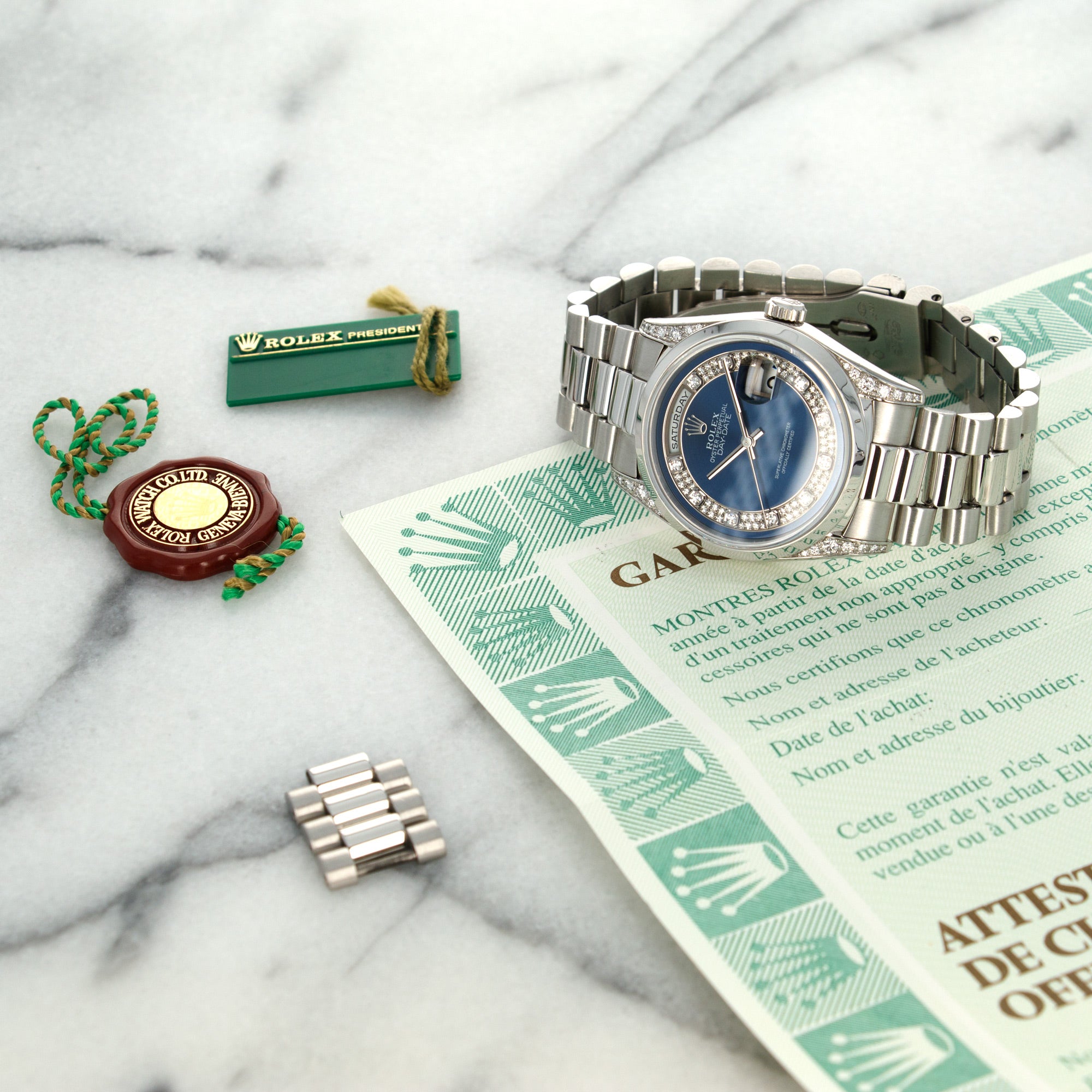 Rolex - Rolex Platinum and Diamond Day-Date Ref. 18296 with Original Warranty - The Keystone Watches