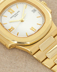 Patek Philippe - Patek Philippe Yellow Gold Nautilus Watch Ref. 3800 with Rare White Roman Numerals Dial - The Keystone Watches