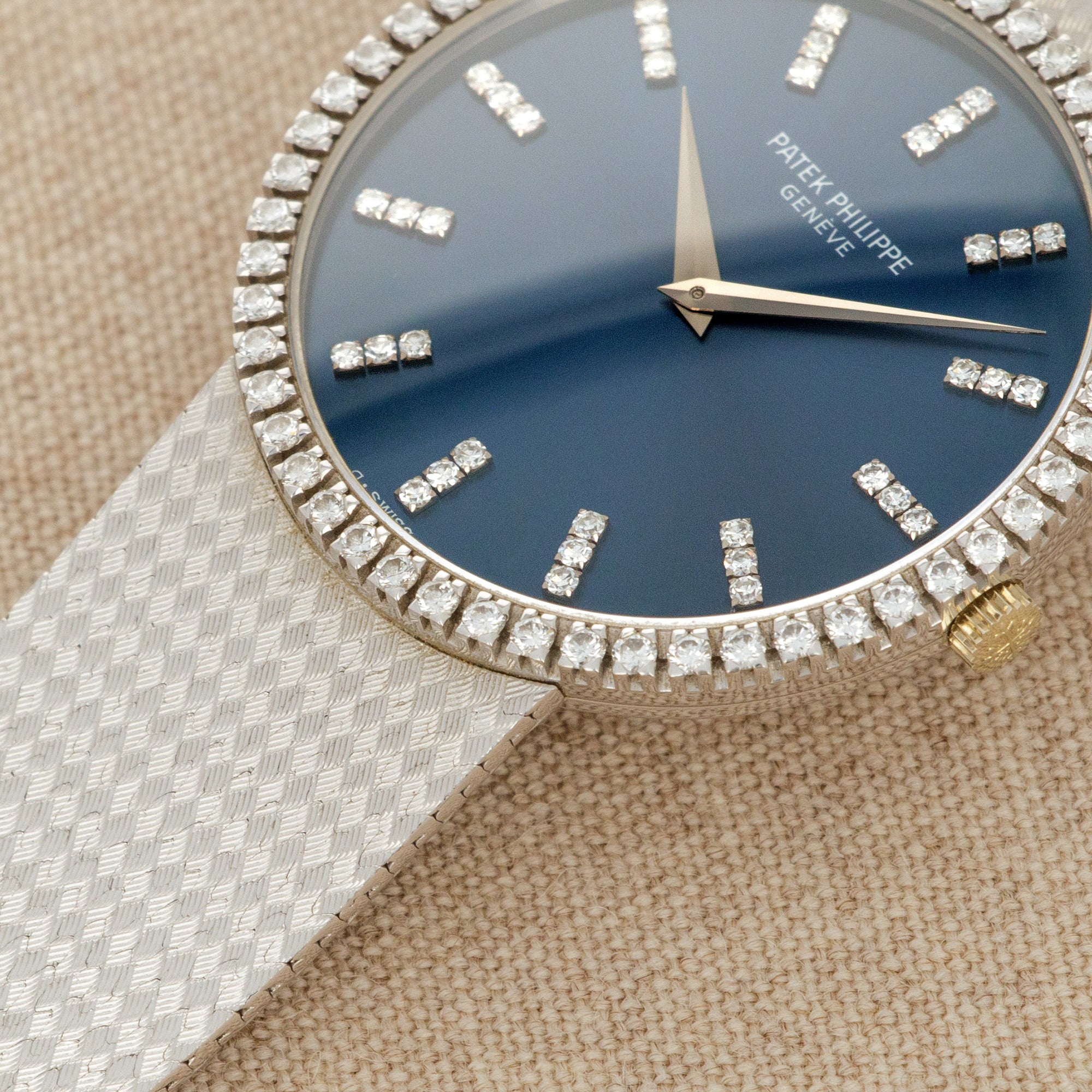 Patek Philippe - Patek Philippe White Gold Calatrava Watch Ref. 3759 with Original Diamond Bezel and Dial - The Keystone Watches