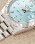 Rolex - Rolex Platinum Ice-Blue Day-Date Ref. 228396 with Baguette Diamonds - The Keystone Watches
