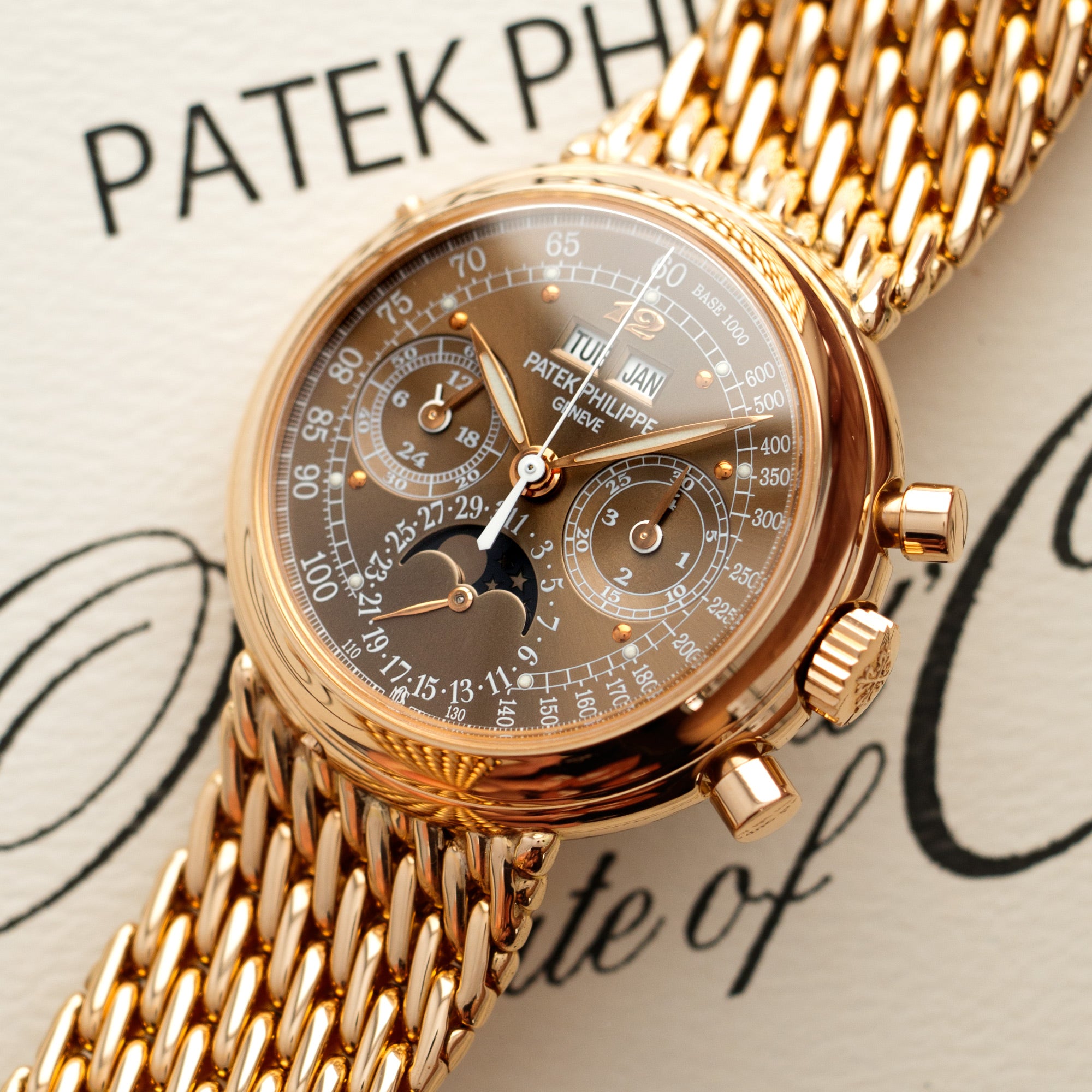 Patek Philippe - Patek Philippe Rose Gold Perpetual Calendar Watch Ref. 3970 with Rare Brown, Breguet Numeral Dial - The Keystone Watches