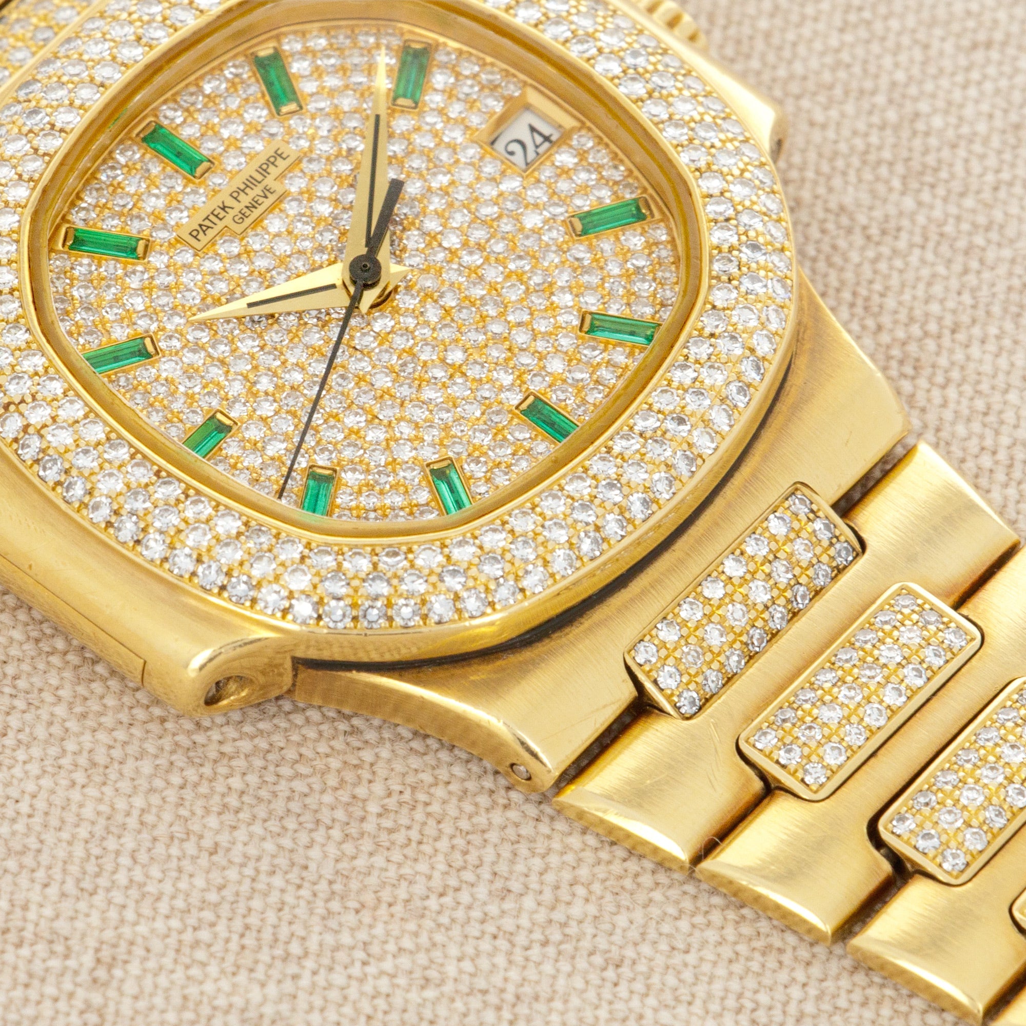 Patek Philippe - Patek Philippe Yellow Gold Nautilus Diamond Emerald Watch Ref. 3800/5 - The Keystone Watches