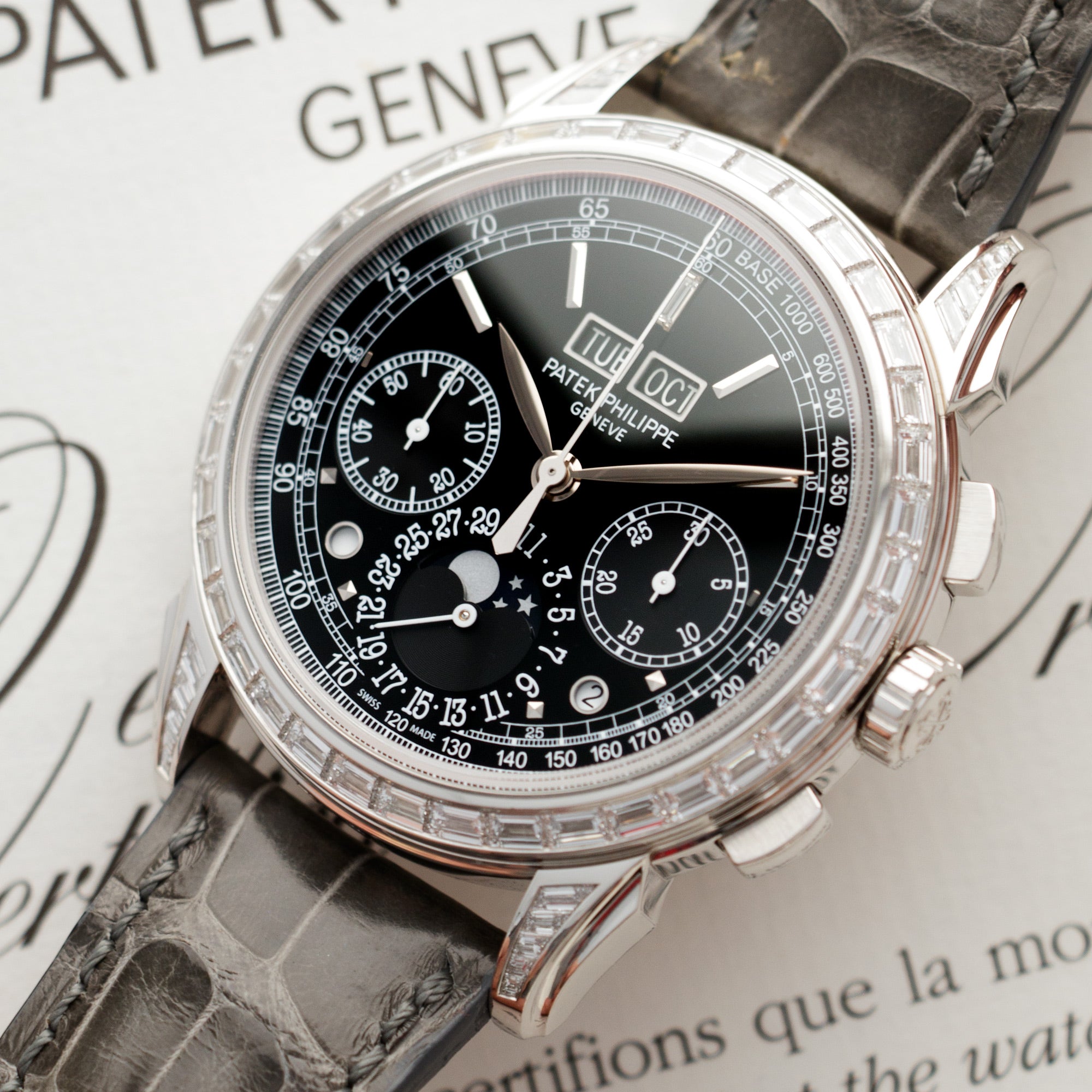 Patek Philippe - Patek Philippe Platinum Perpetual Calendar Chronograph Diamond Watch Ref. 5271 - The Keystone Watches