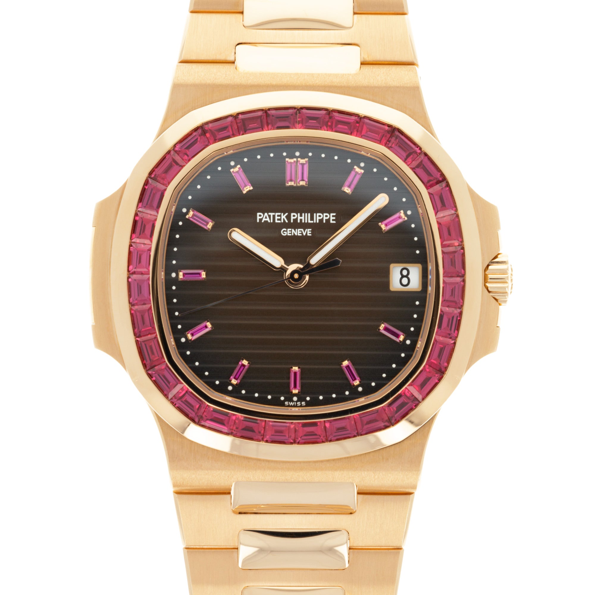 Patek Philippe - Patek Philippe Rose Gold Nautilus Watch Ref. 5723 with Factory Ruby Dial and Bezel - The Keystone Watches