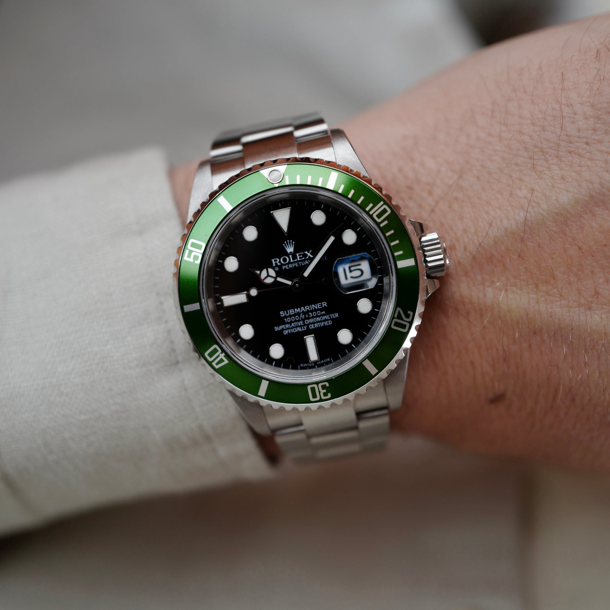 Rolex - Rolex Submariner Anniversary Kermit Watch Ref. 16610 with Flat Four Bezel (NEW ARRIVAL) - The Keystone Watches