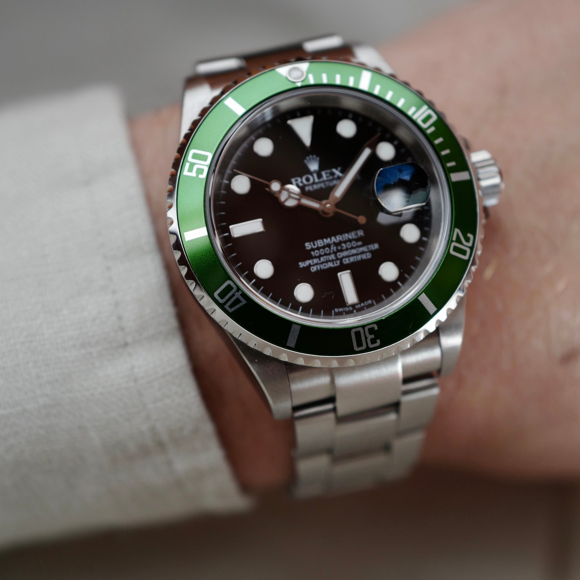 Rolex - Rolex Submariner Anniversary Kermit Watch Ref. 16610 with Flat Four Bezel (NEW ARRIVAL) - The Keystone Watches