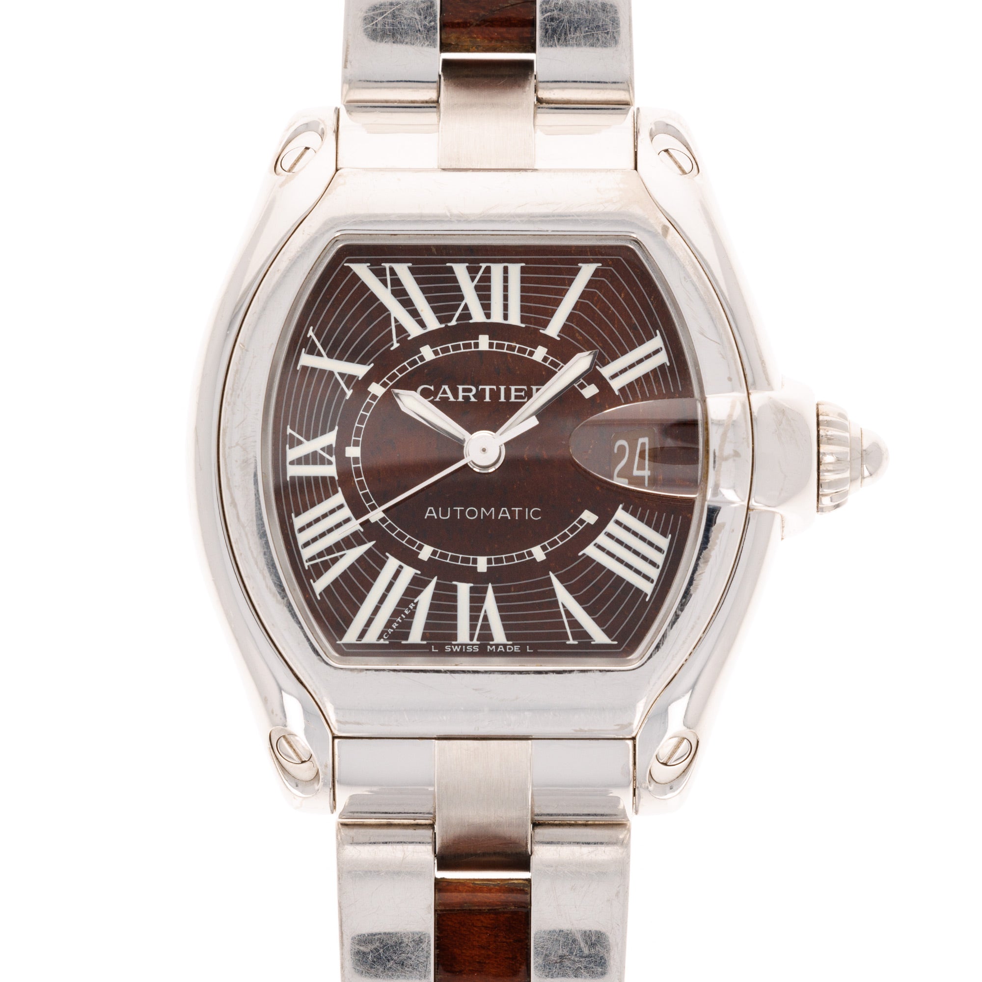 Cartier - Cartier White Gold Roadster Watch Ref. 3102 with Walnut Wood Dial - The Keystone Watches