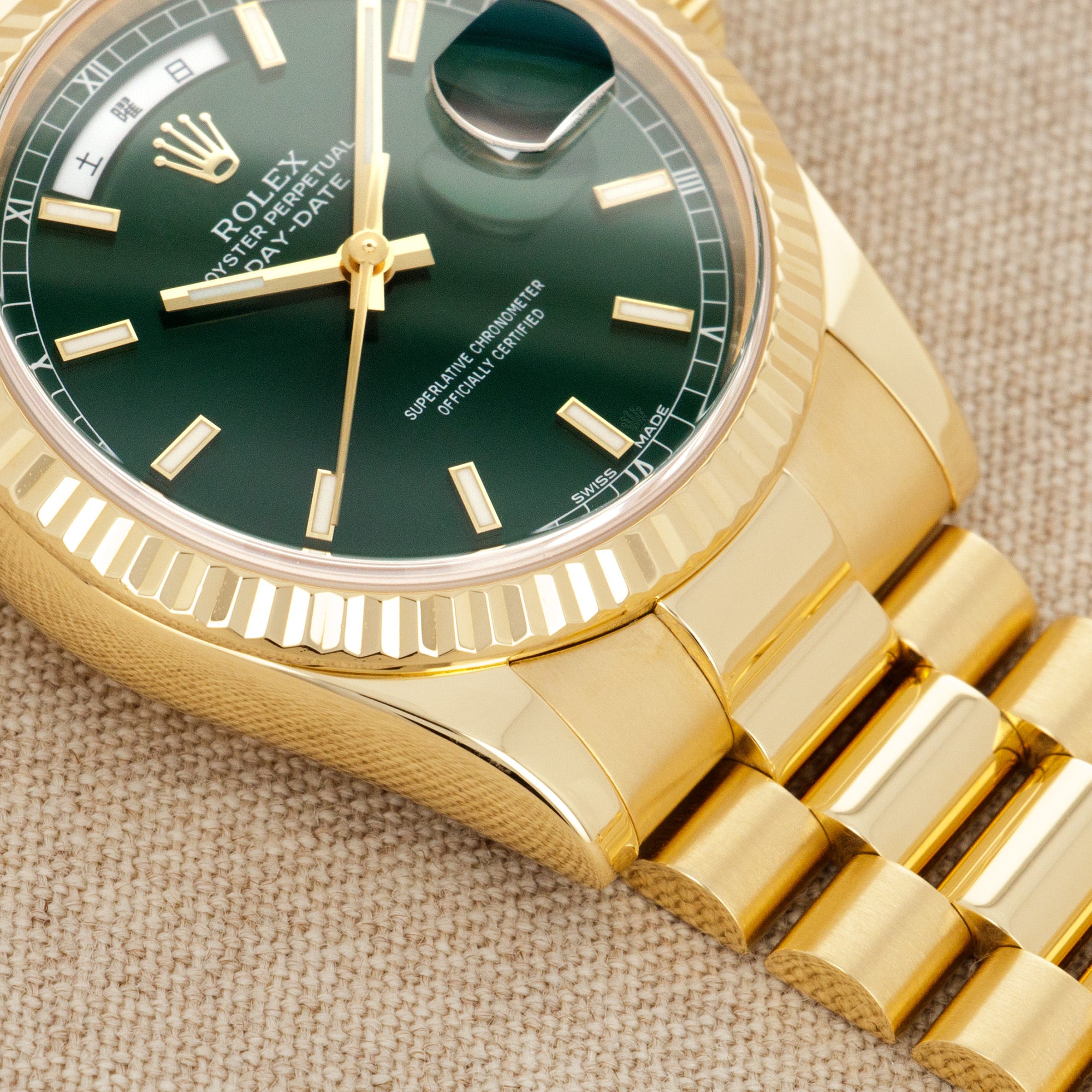 Rolex Day Date Green Dial Automatic 18K Yellow Gold Automatic Watch  118238GNSP