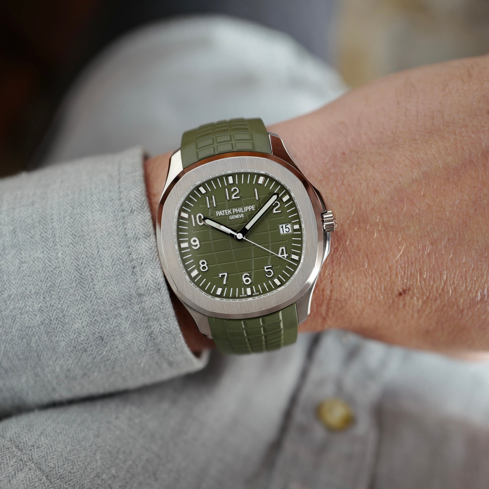 Patek Philippe - Patek Philippe White Gold Aquanaut Khaki Green Watch Ref. 5168 (NEW ARRIVAL) - The Keystone Watches