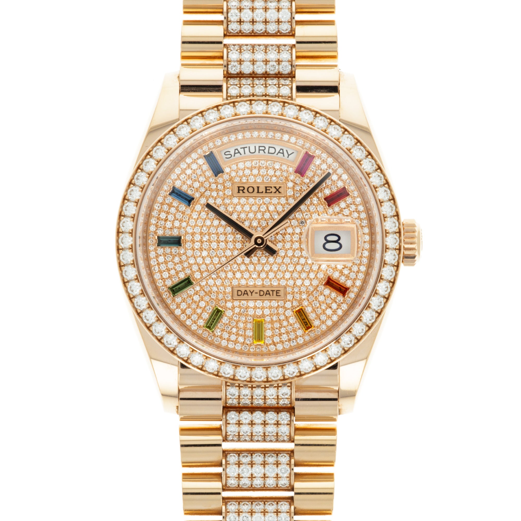 Rolex - Rolex Rose Gold Day-Date Rainbow Diamond Watch Ref. 128345 - The Keystone Watches
